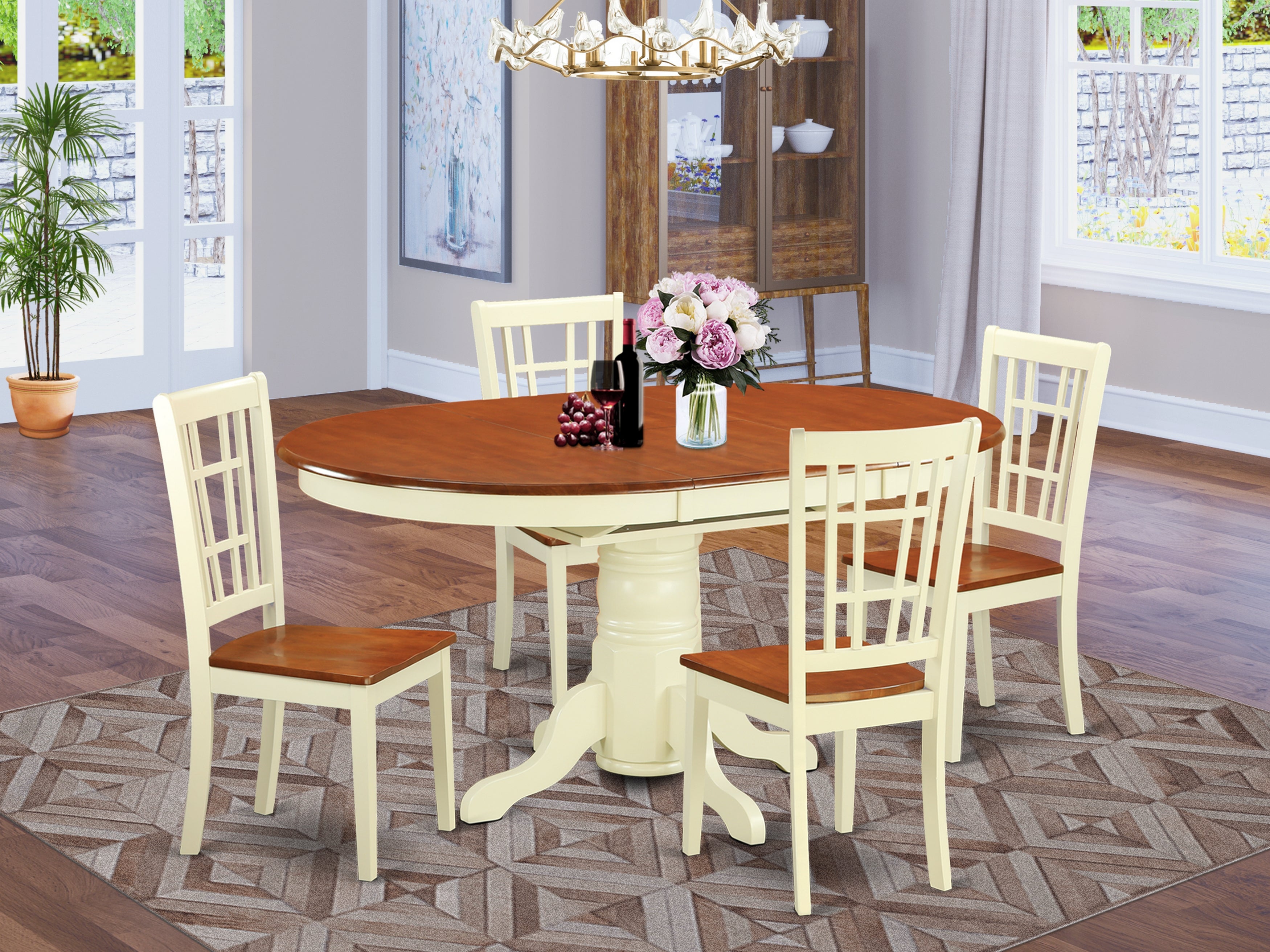 KENI5-WHI-W 5 PcKitchen Table set for 4-Dining Table and 4 Kitchen Dining Chairs