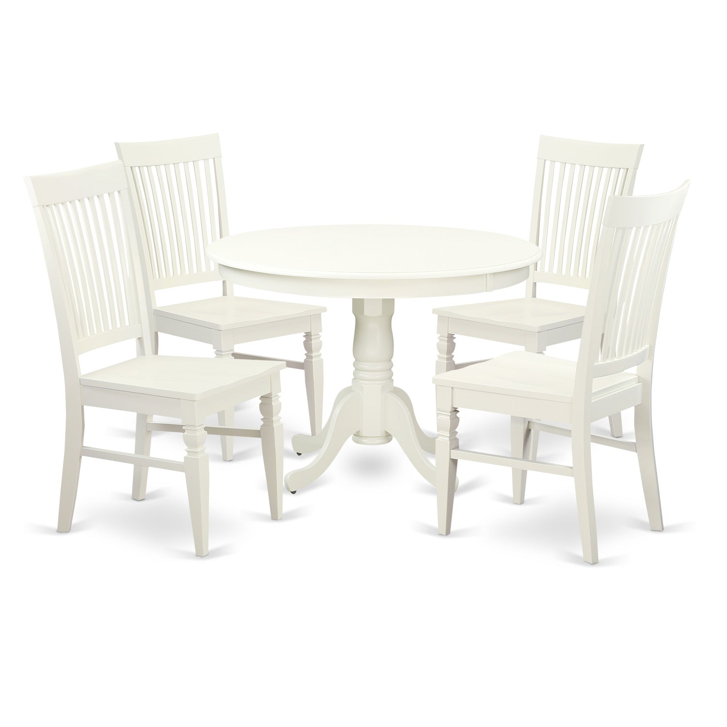 HLWE5-LWH-W 5 Pc set with a Round Dinette Table and 4 Wood Dinette Chairs in Linen White