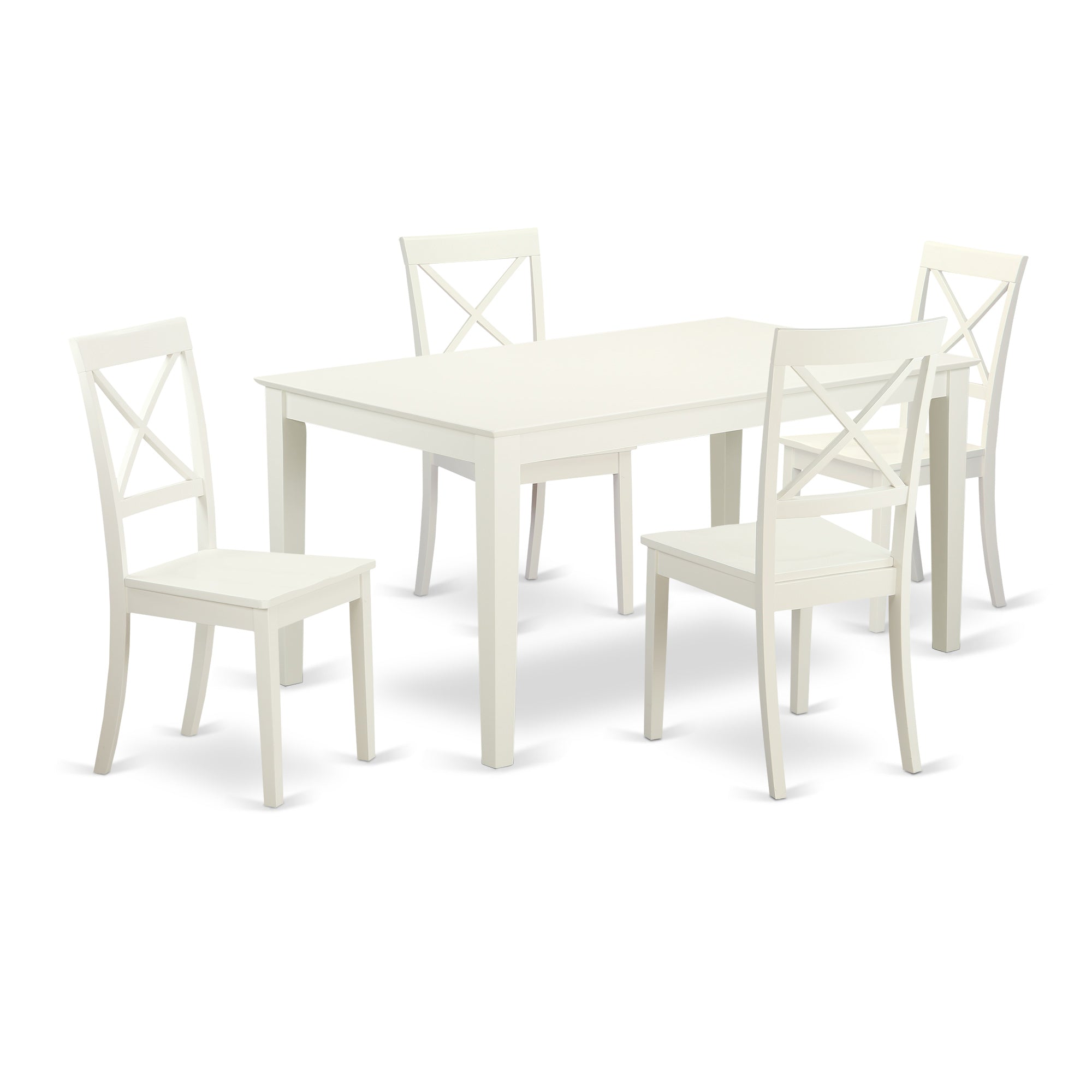 CABO5-LWH-W 5 Piece dining table set for 4- Dining table and 4 Wood seat dining chairs