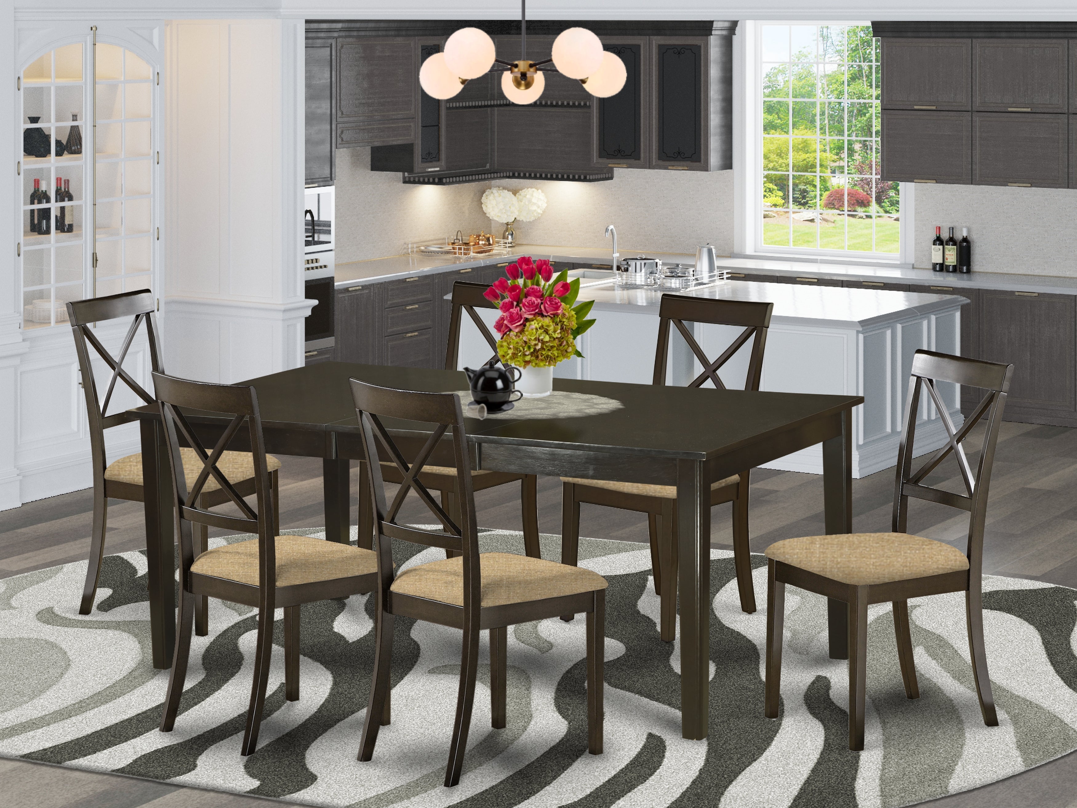 HEBO7-CAP-C 7 PC Dining room set-Table featuring Leaf and 6 Dinette Chairs.