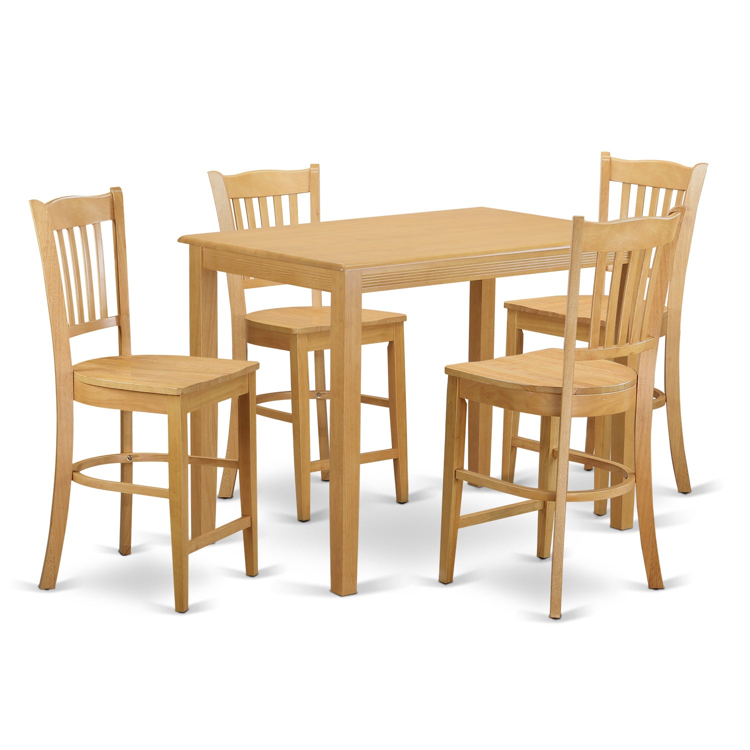 5 PC Rectangular Dining Counter Height Pub Table and 4 Stools Set In Oak