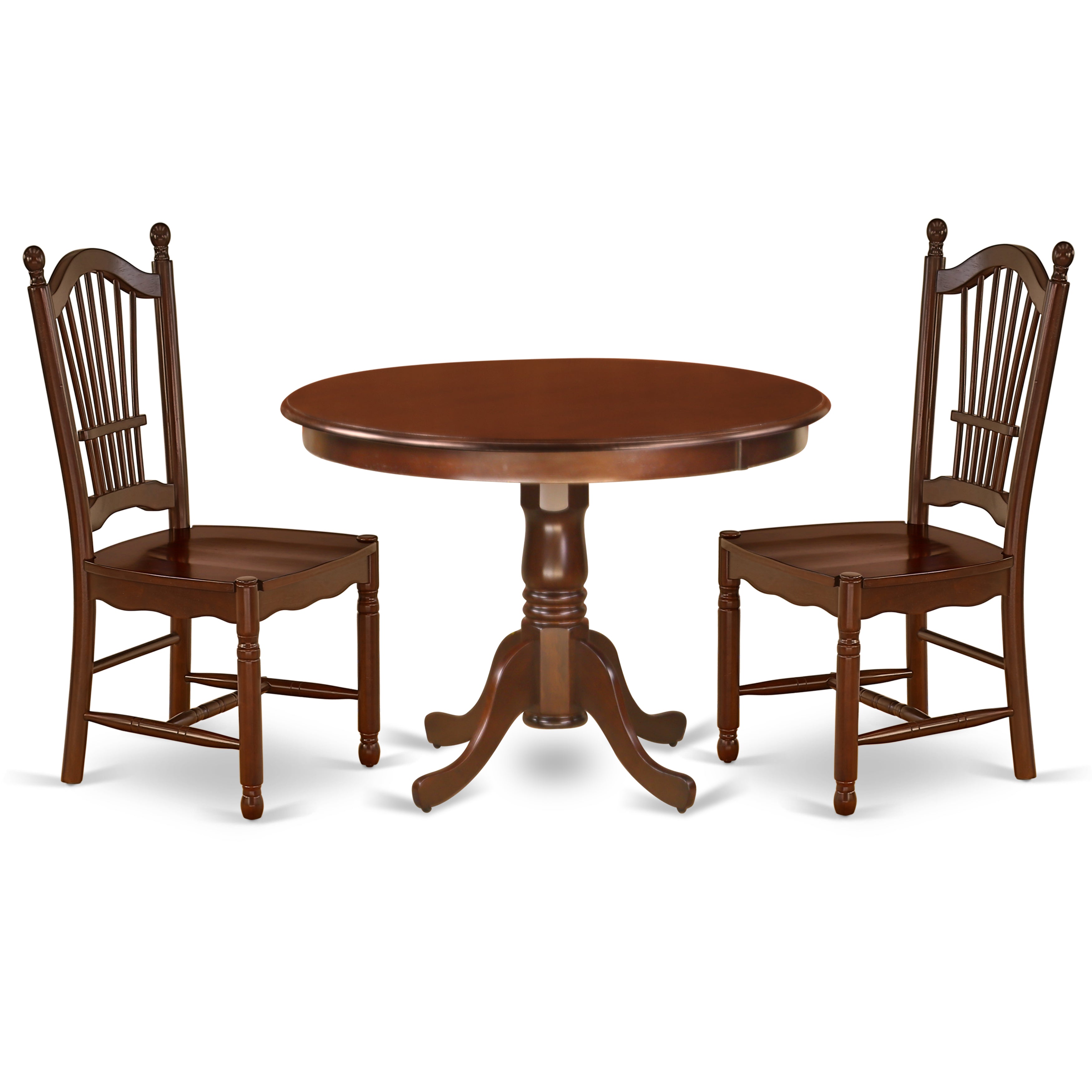 HLDO3-MAH-W 3Pc Round 42 Inch Dining Table And 2 Wood Seat Dining Chairs