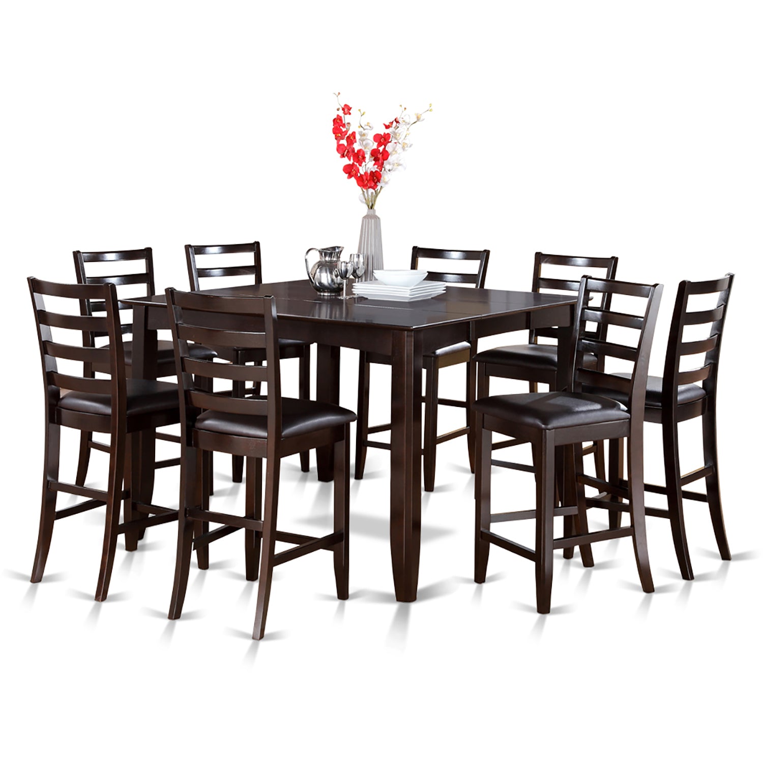 FAIR9-CAP-LC 9 Pc Counter height Table set- Square Table and 8 Kitchen counter Chairs