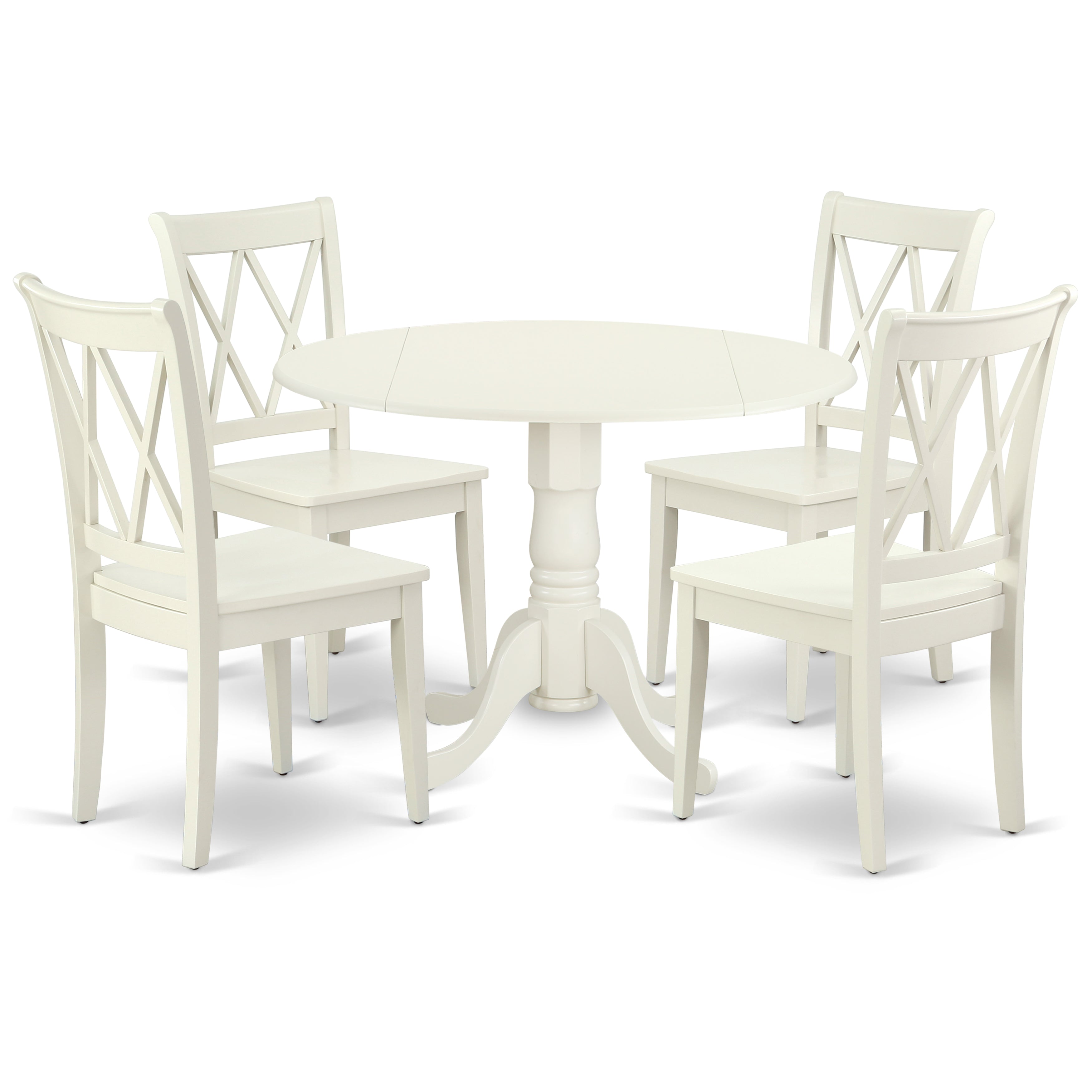 DLCL5-LWH-W 5PC Round 42 inch Table with Two 9-Inch Drop Leaves and 4 Double X back Chairs