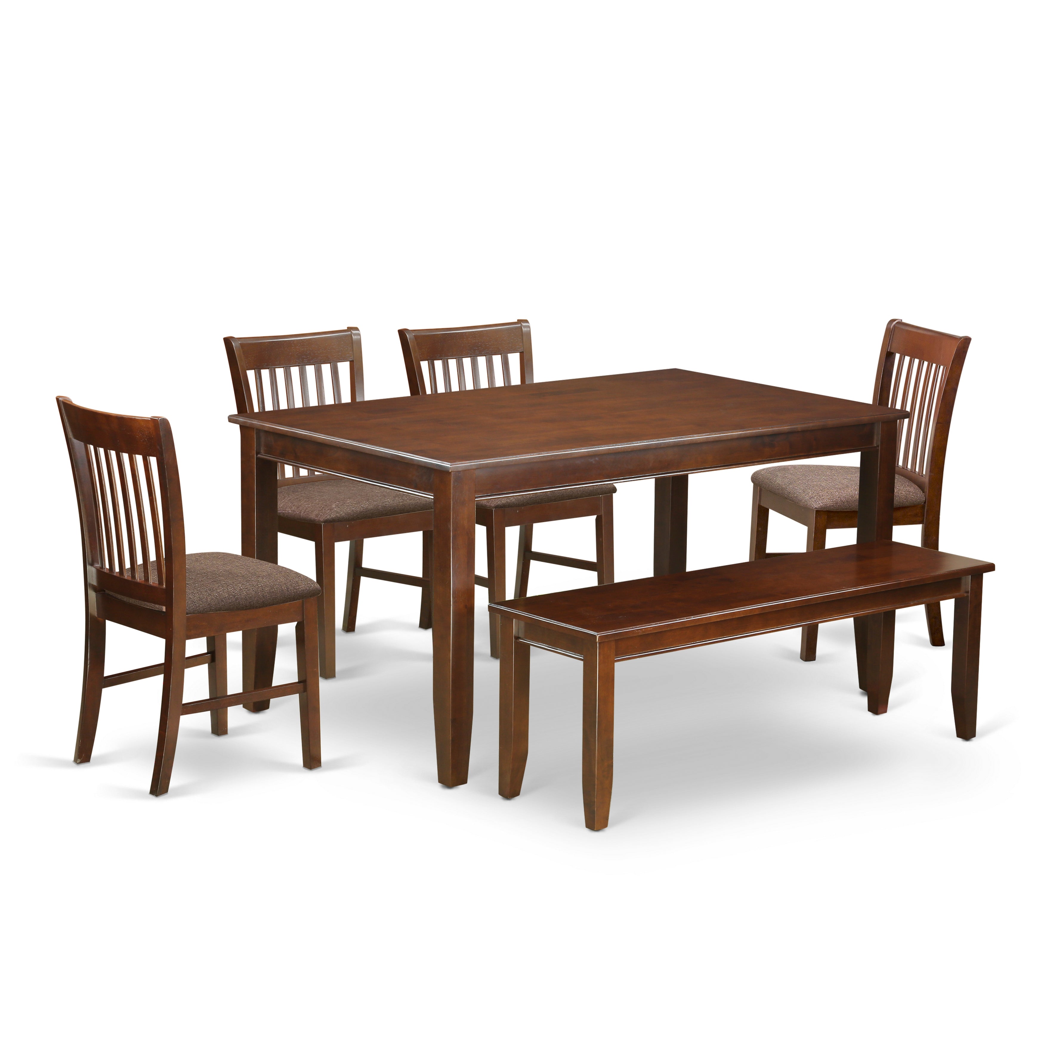DUNO6D-MAH-C 6 PC Kitchen Table with bench set-Table and 4 Kitchen Chairs and Bench