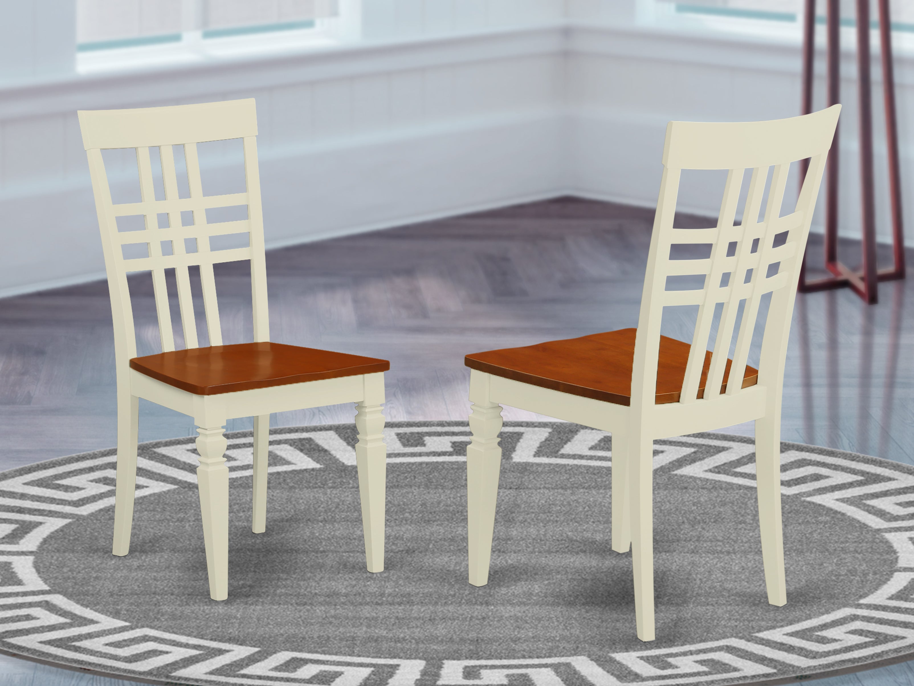 LGC-BMK-W Logan Dining Chair with Wood Seat - Butermilk & Cherry Finish.