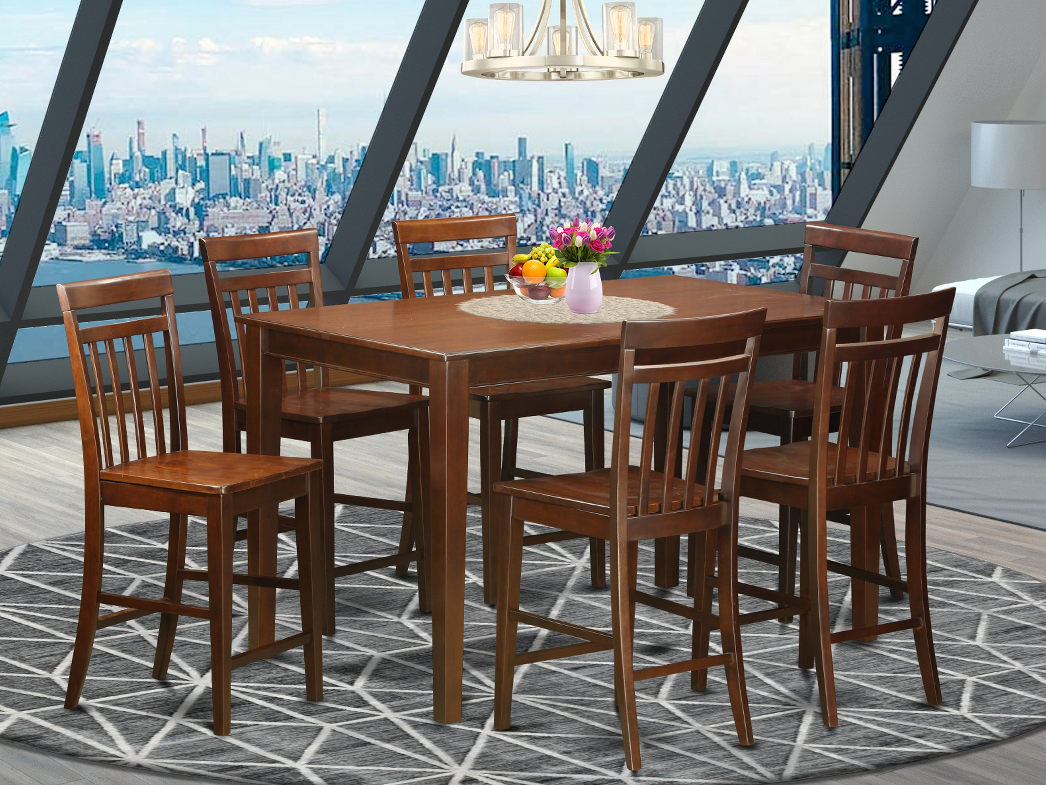 DUEW7H-MAH-W 7 Pc pub Table set- counter height Table and 6 stools.