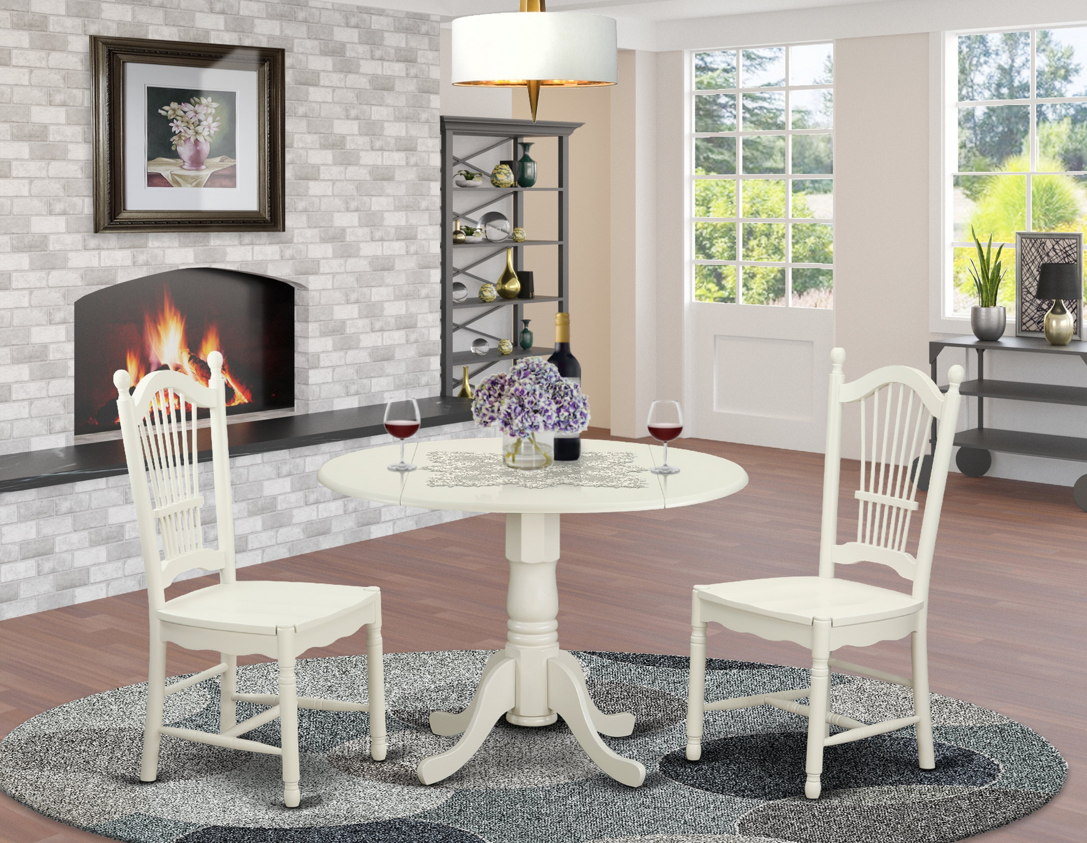 DLDO3-WHI-W 3 PcKitchen dinette set for 2-Dinette Table and 2 Dining Chairs