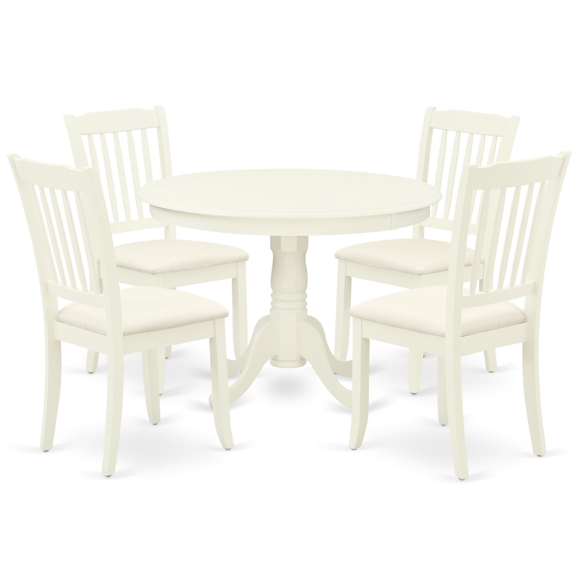 HLDA5-LWH-C 5Pc Dining Set Includes a Round Dinette Table and Four Vertical Slatted Microfiber Seat Kitchen Chairs, Linen White Finish