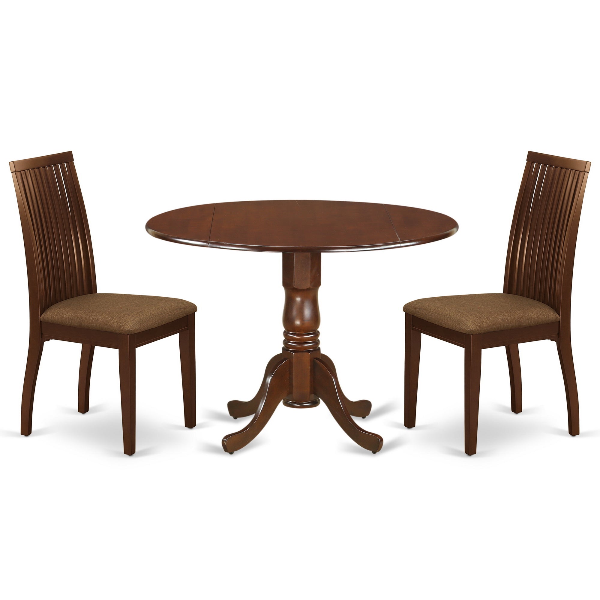 DLIP3-MAH-C 3Pc Dinette Set Includes a Rounded Kitchen Table with Drop Leaves and Two Microfiber Seat Dining Chairs, Mahogany Finish