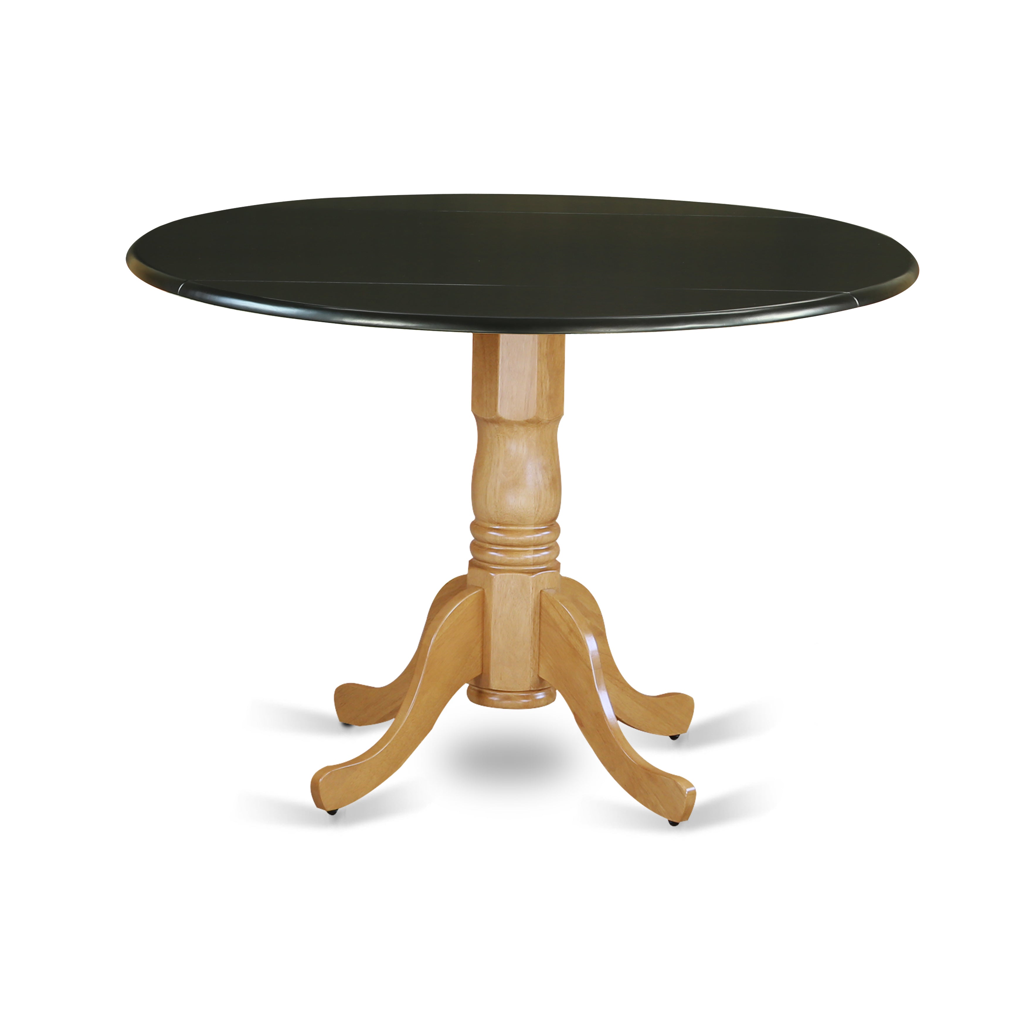 DLT-BOK-TP Dublin Round Table with two 9" Drop Leaves in Black & Oak Finish