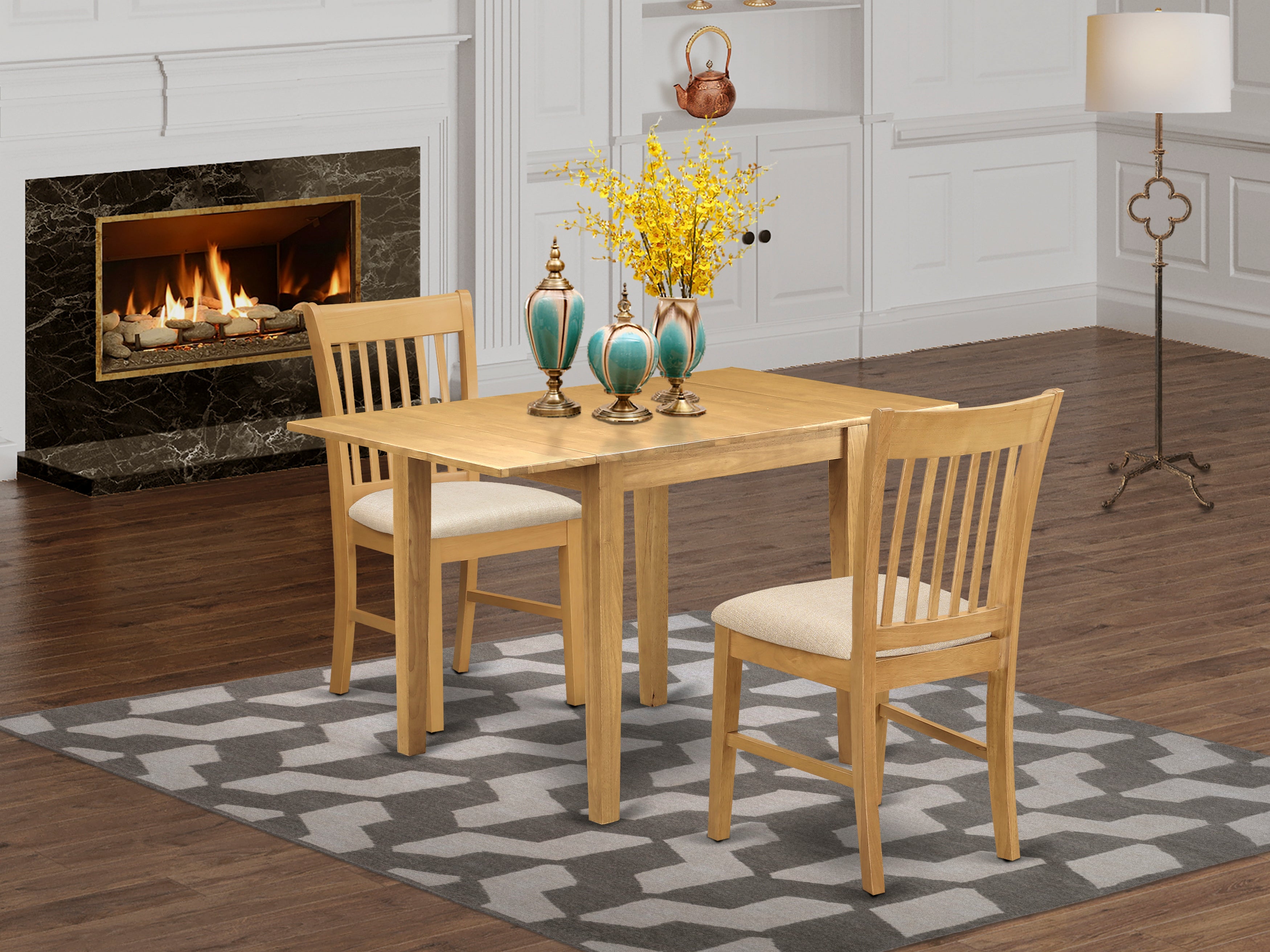 East West Furniture NDNO3-OAK-C 3Pc Dining Set Contains a Small Dining Table and 2 Kitchen Chairs with Microfiber Upholstery Seat, Oak Finish