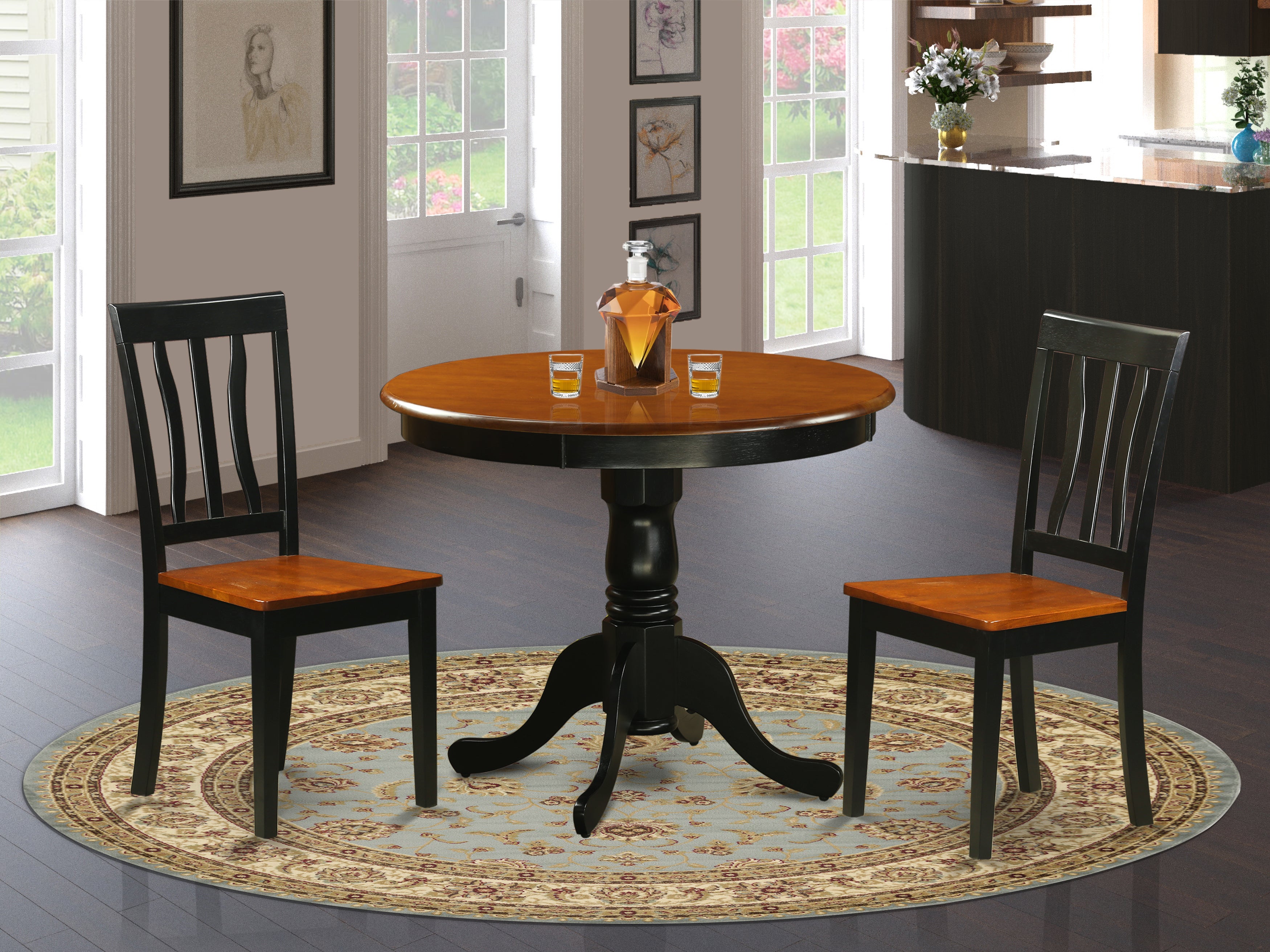 ANTI3-BLK-W Dining set - 3 Pcs with 2 Wood Chairs