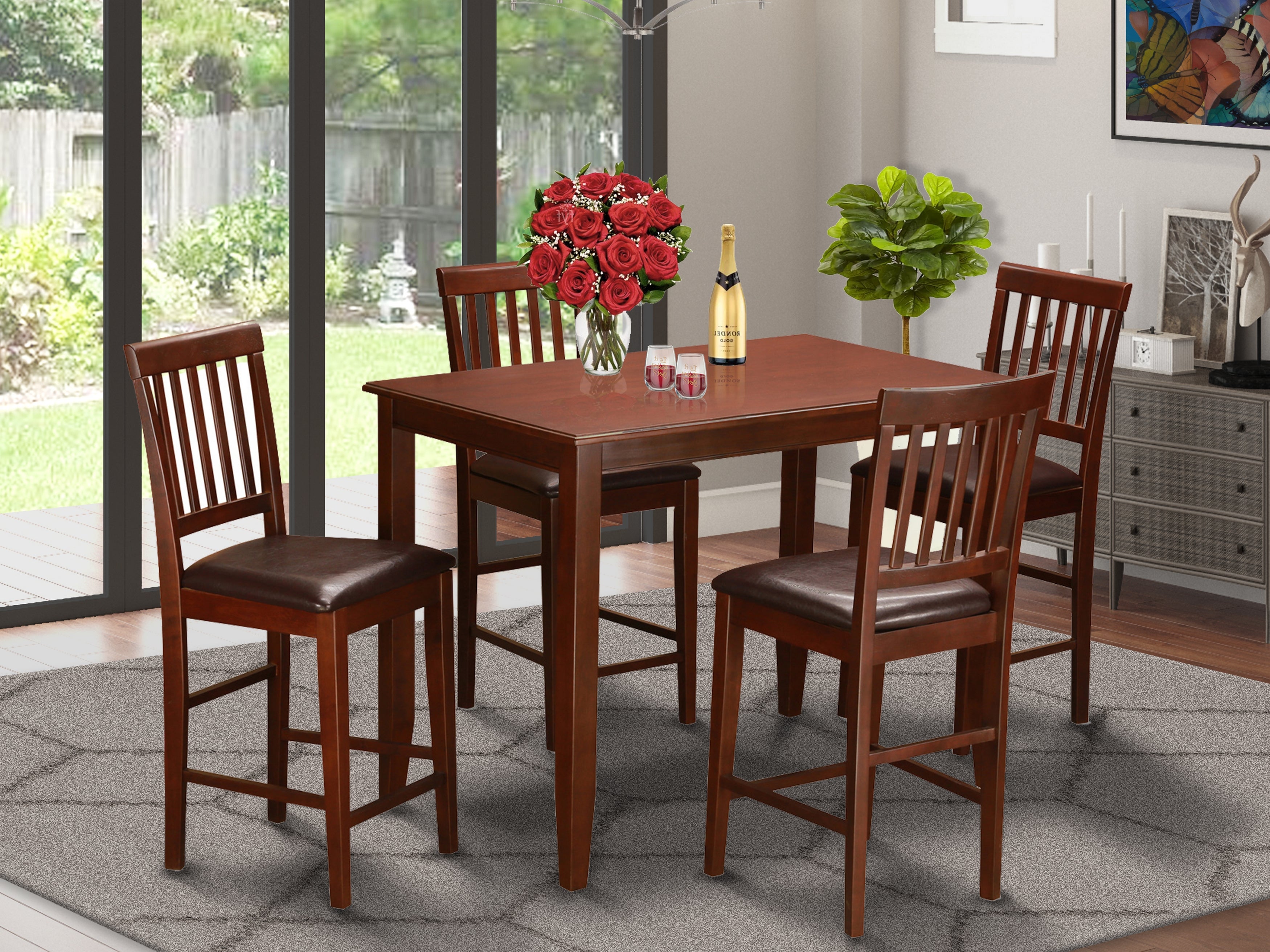BUVN5-MAH-LC 5 Pc counter height Dining set-high Table and 4 Kitchen Chairs.