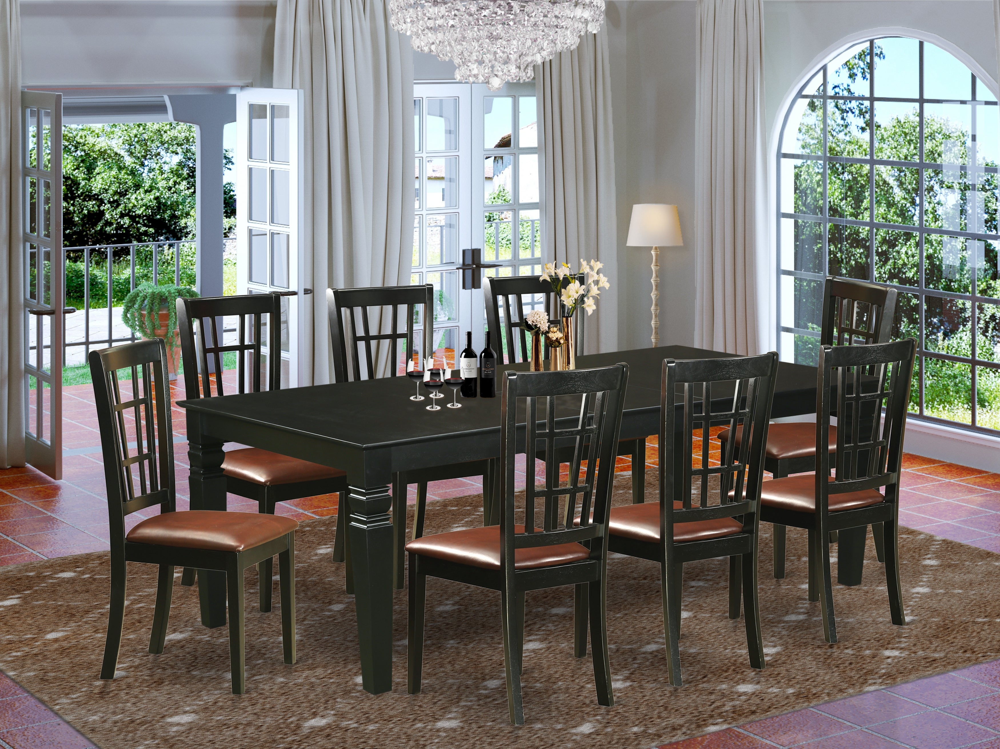 LGNI9-BLK-LC 9 PcKitchen table set with a Dining Table and 8 Leather Kitchen Chairs in Black