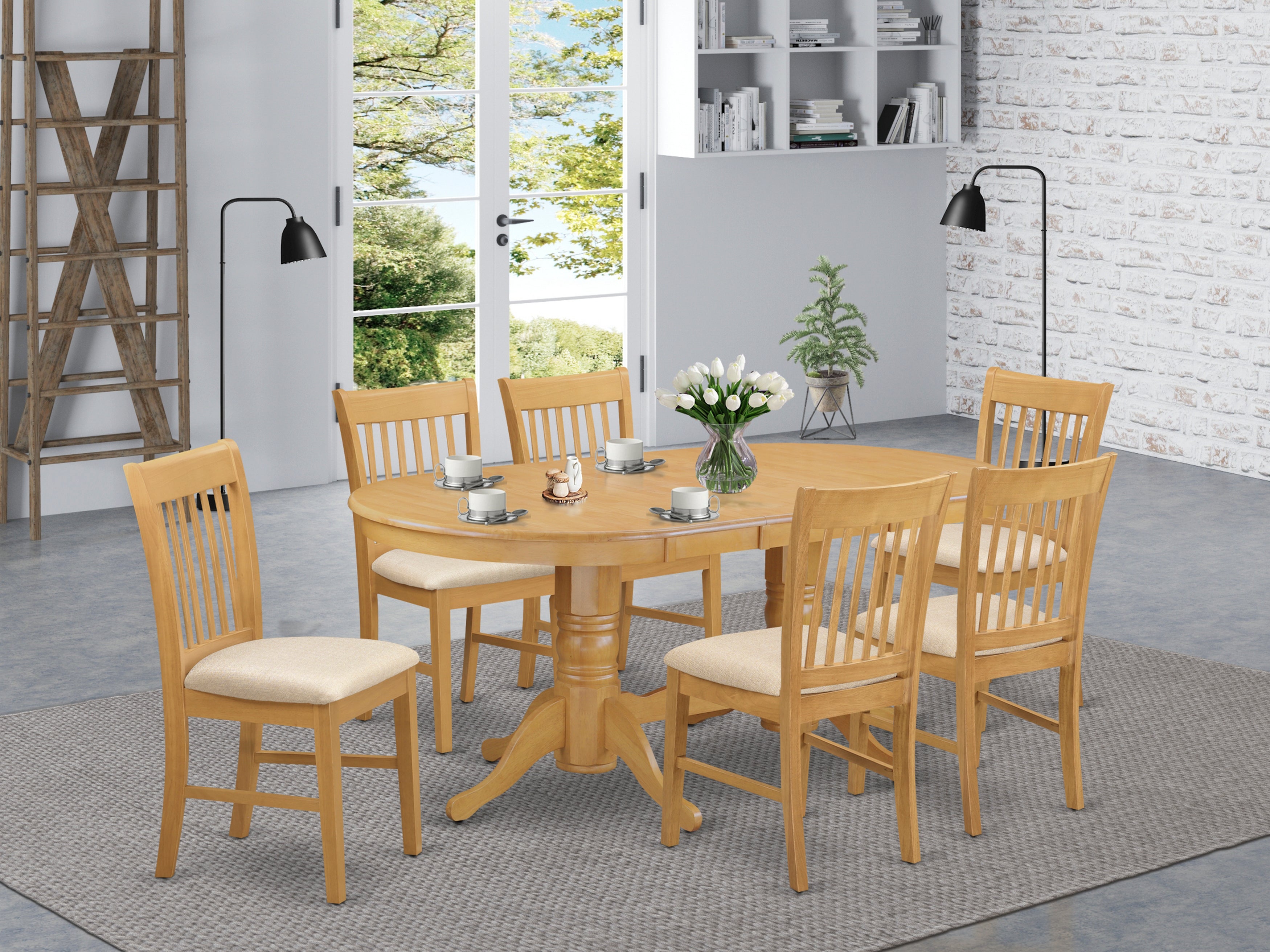 VANO7-OAK-C 7 Pc Dinette set - Kitchen dinette Table and 6 dinette Chairs