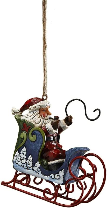 Enesco Jim Shore Heartwood Creek Santa in Sleigh with Whip Hanging Ornament