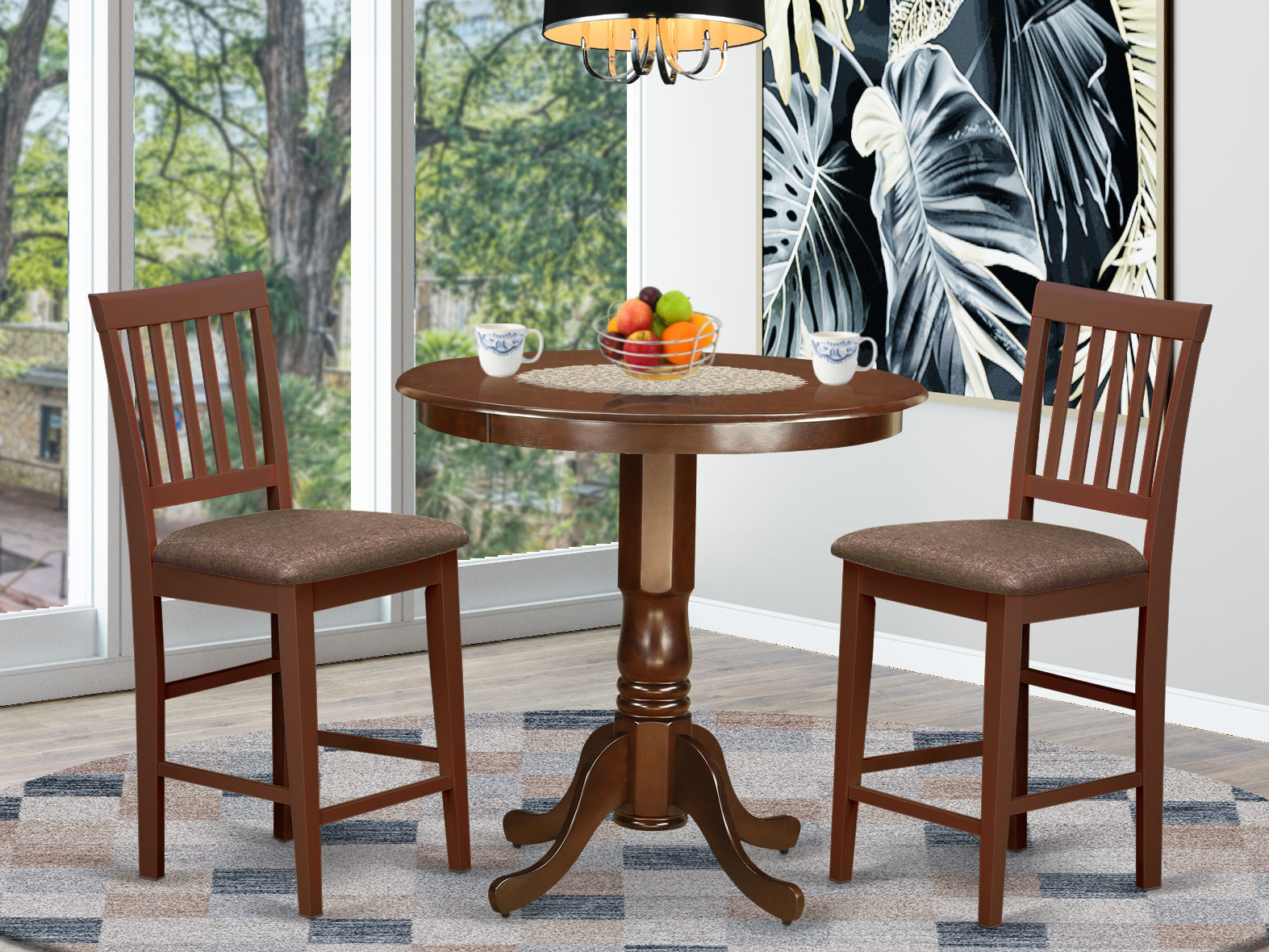 JAVN3-MAH-C 3 Pc Dining counter height set - Dining Table and 2 counter height Chairs.
