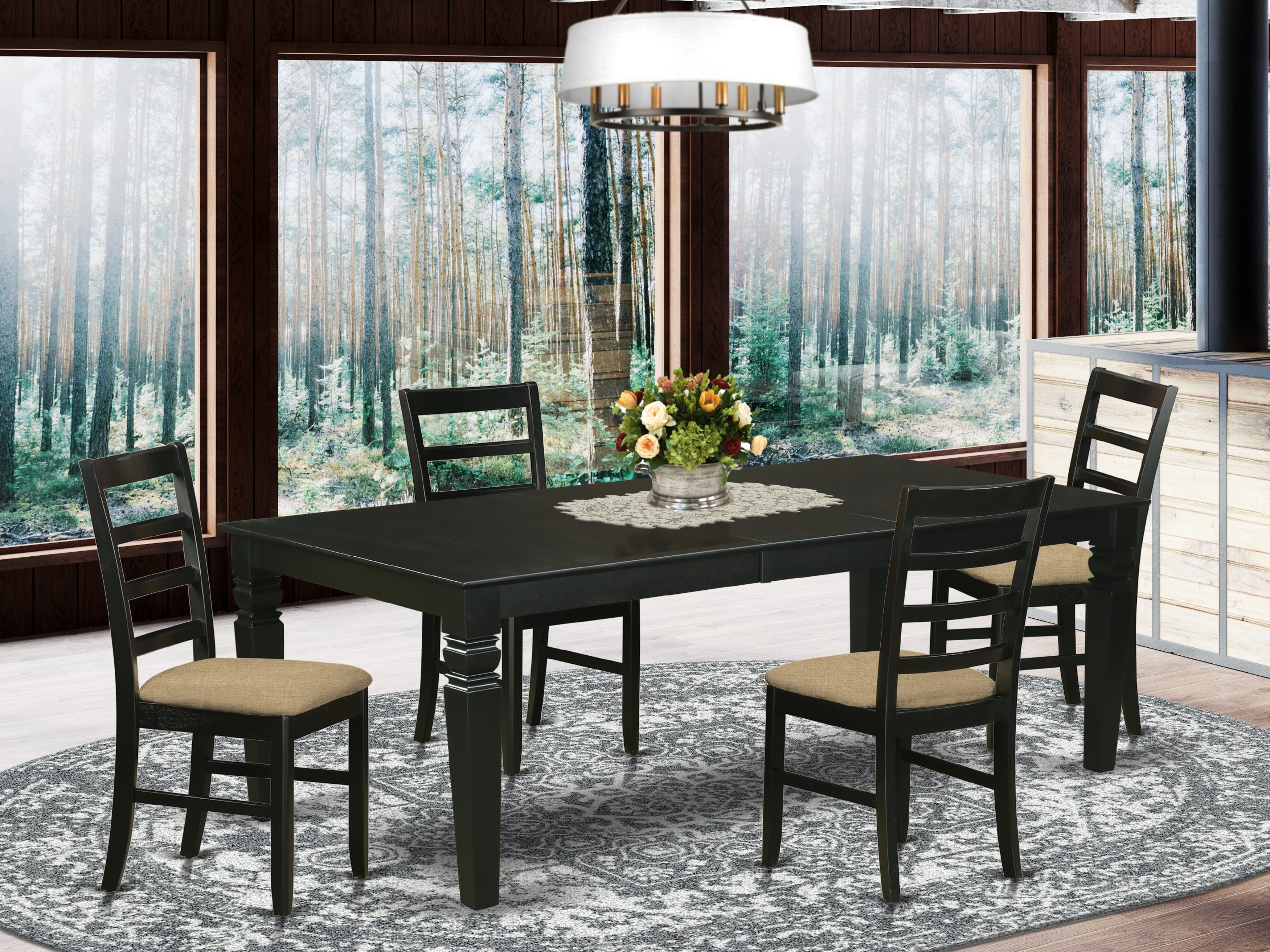 LGPF5-BLK-C 5 Pc Kitchen table set with a Dining Table and 4 Microfiber Kitchen Chairs in Black