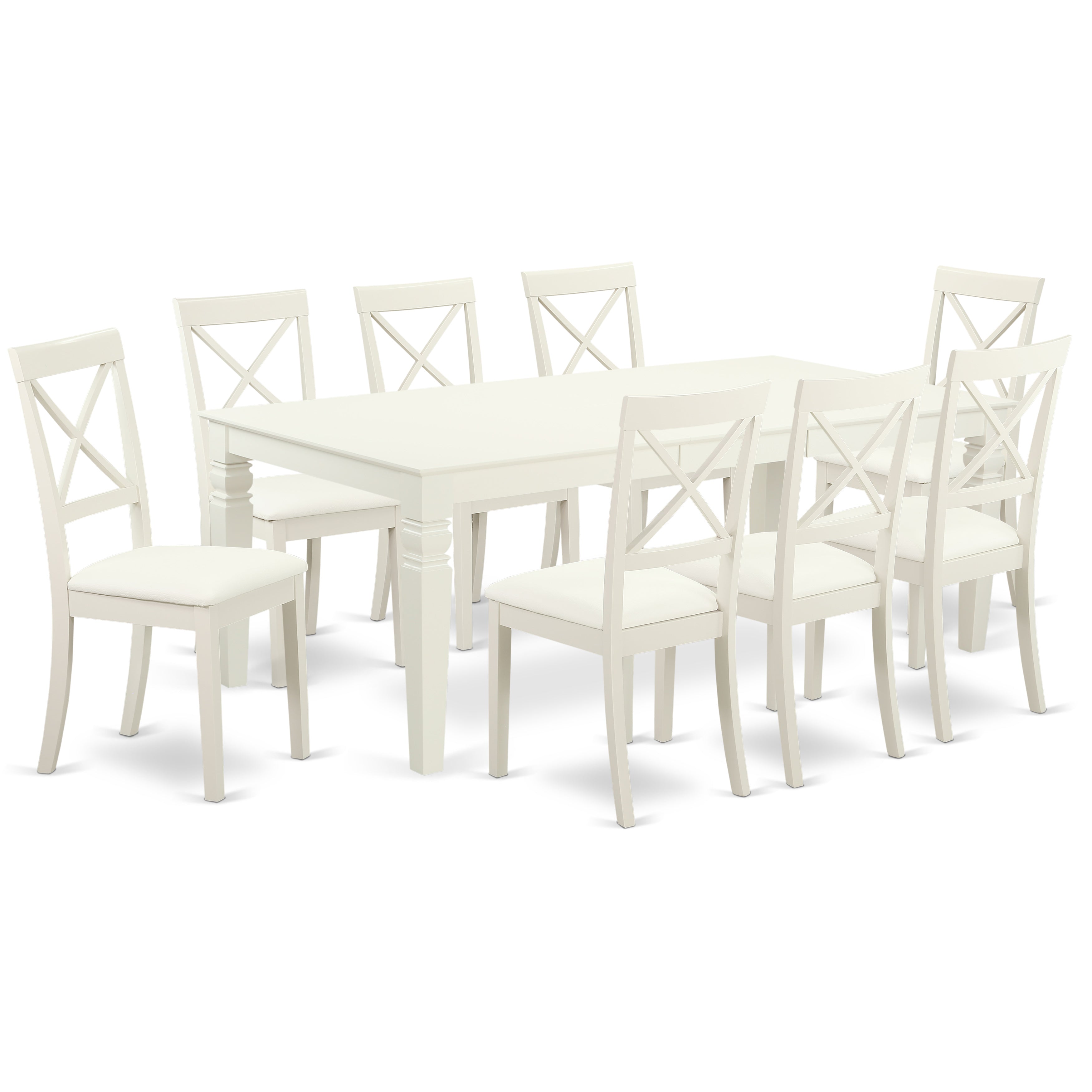 LGBO9-LWH-LC 9-Pc Dining Set With 1 Kitchen Table And 8 faux leather seat Chairs Finished In Linen White Color.