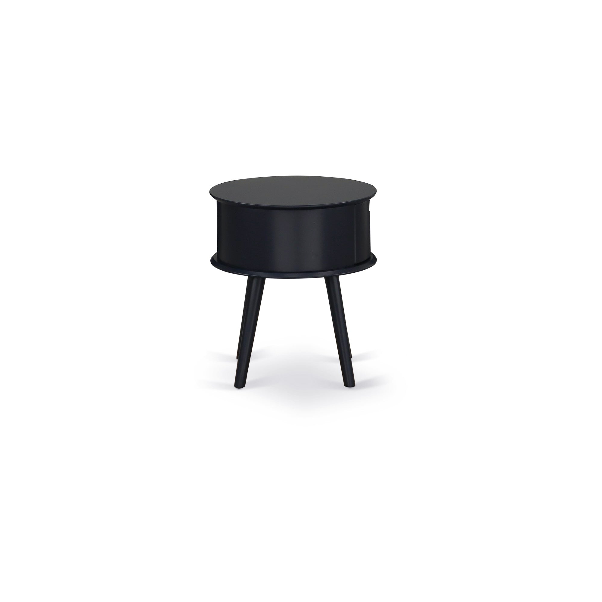 Gordon Round Night Stand End Table With Drawer in Black Finish
