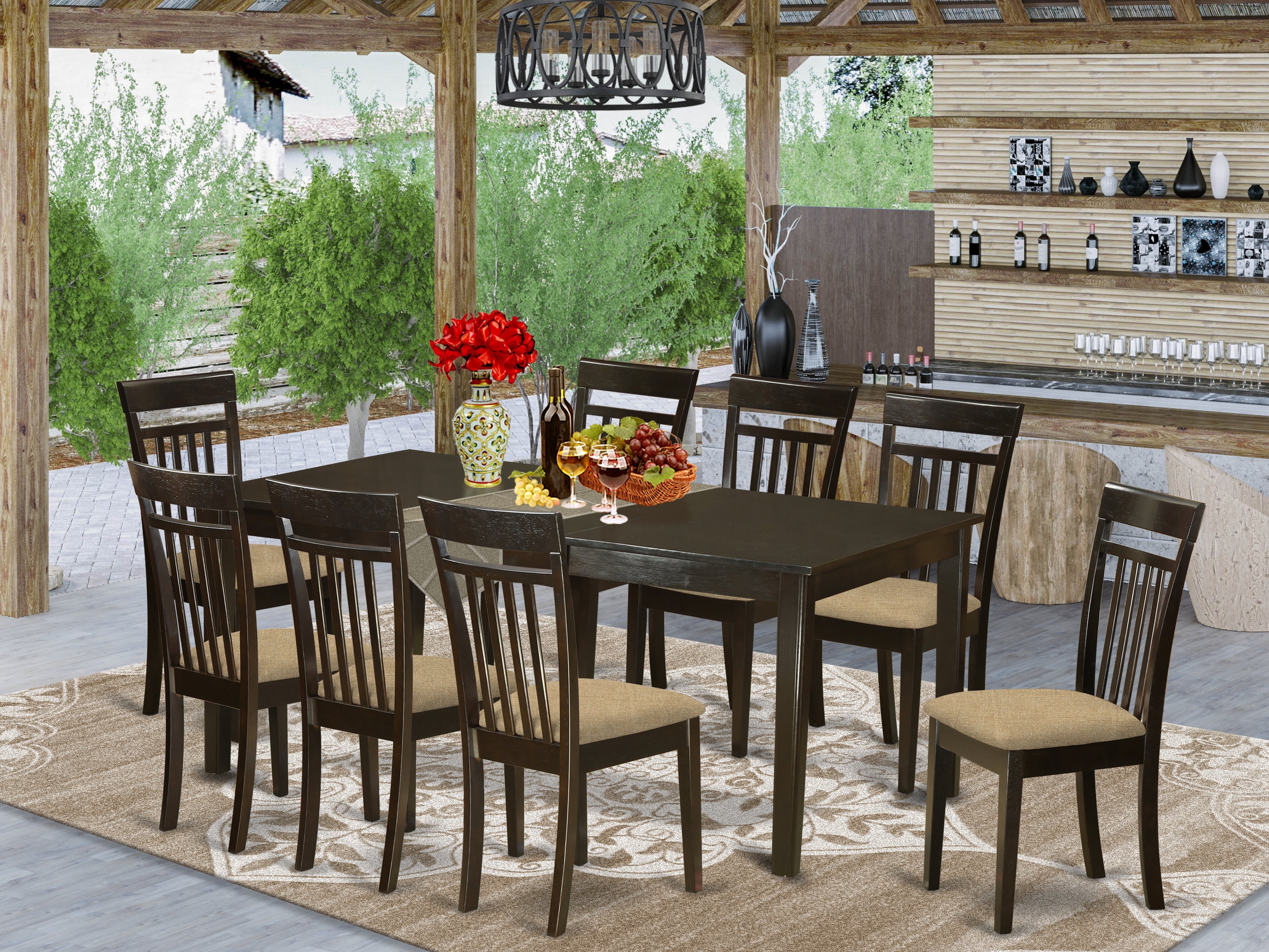 HECA9-CAP-C 9 PC Dining room set-Table with Leaf and 8 Dining Chairs.