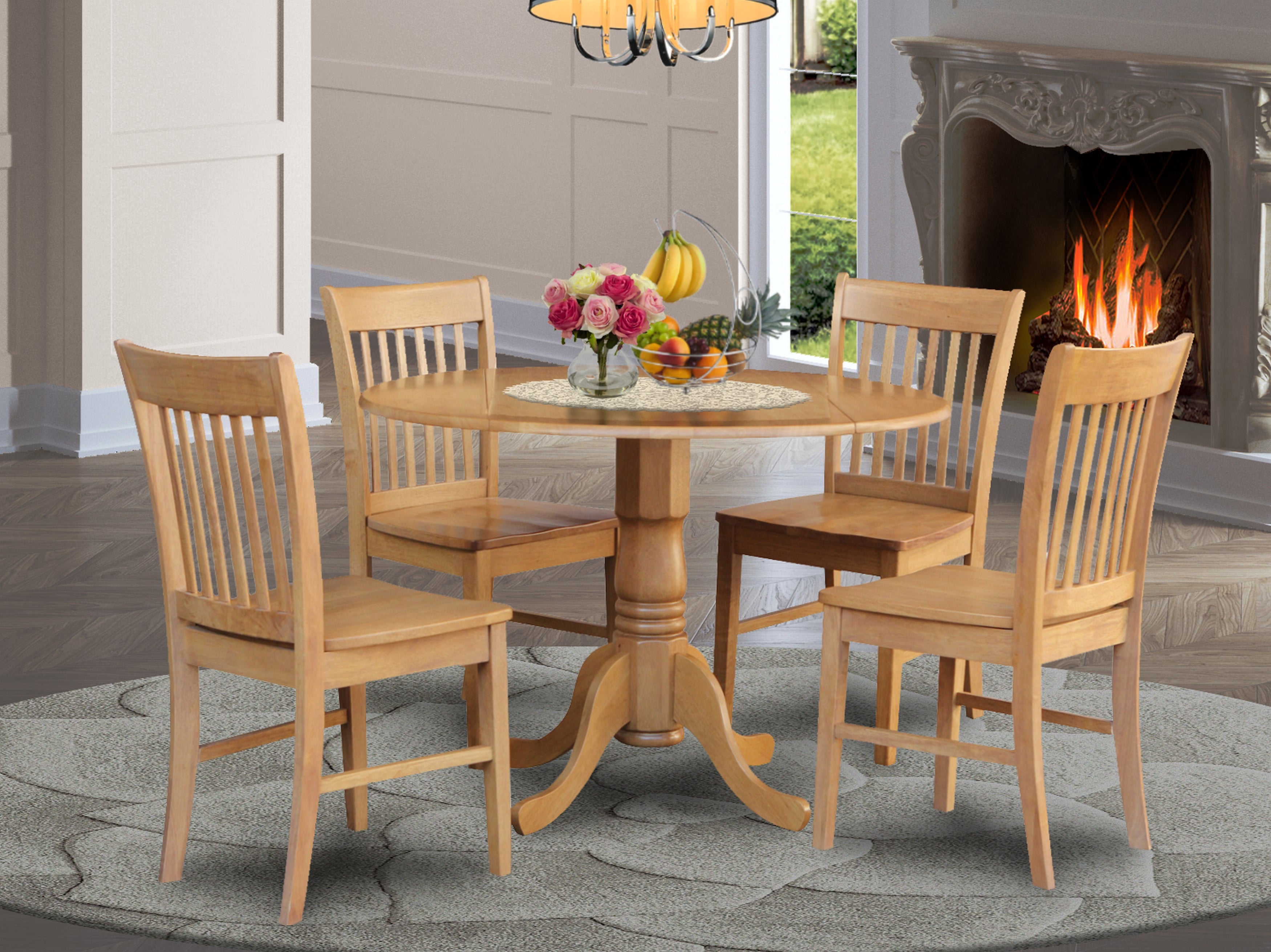 DLNO5-OAK-W 5 Pc small Kitchen Table set-round Table and 4 Dining Chairs.