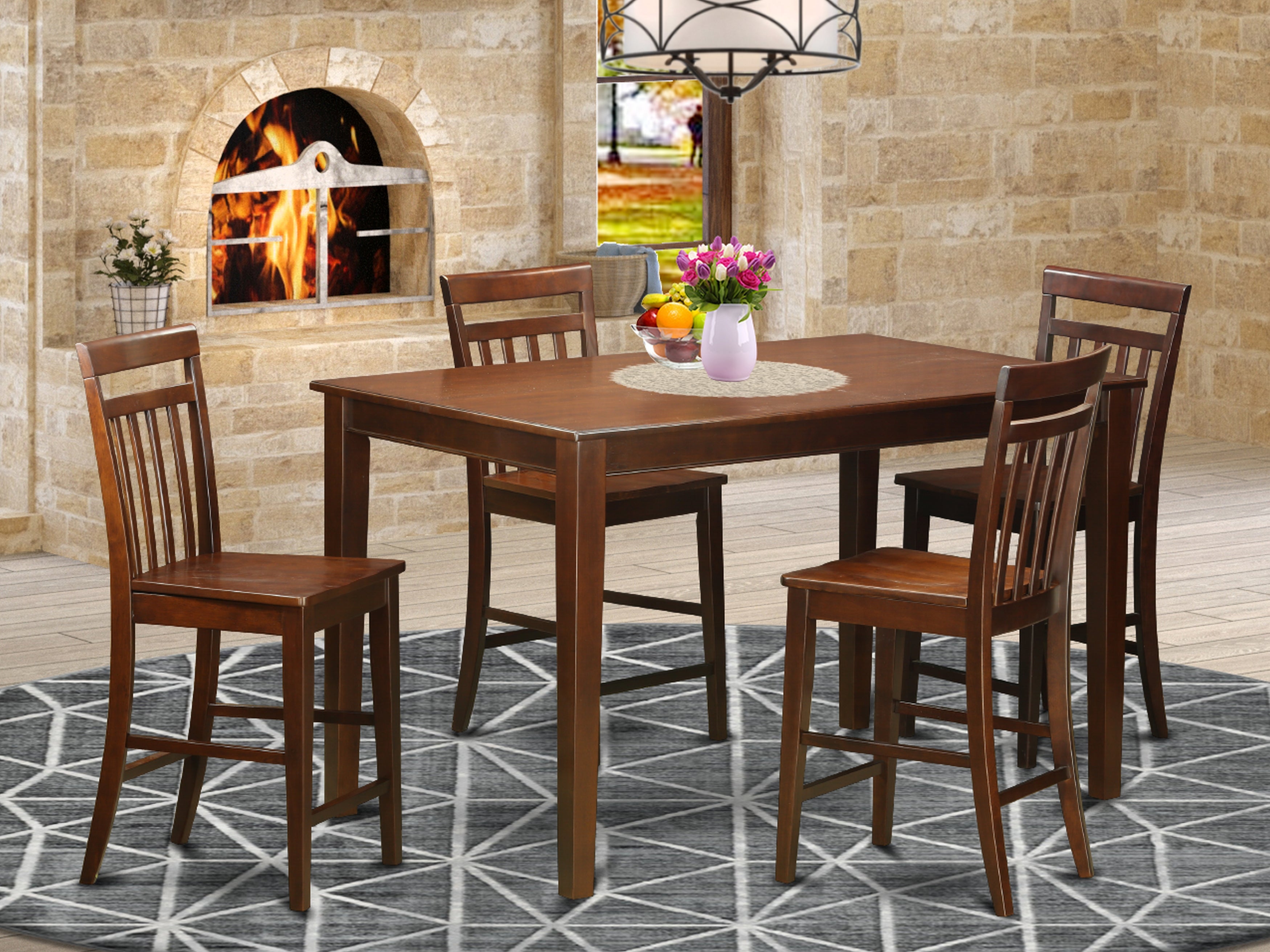 DUEW5H-MAH-W 5 Pc pub Table set- pub Table and 4 counter Chairs