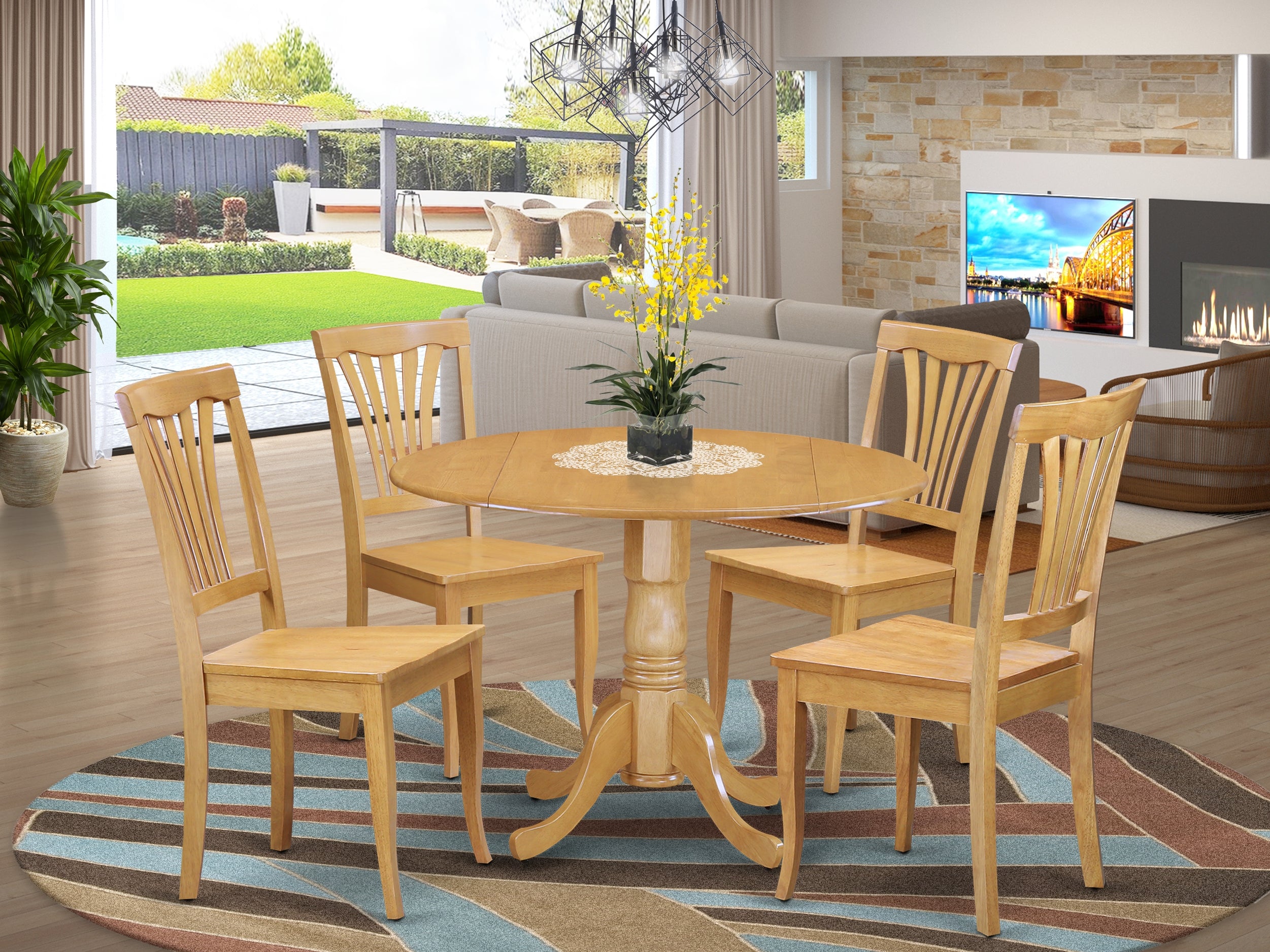 DLAV5-OAK-W 5 PC Kitchen Table set-drop leaf Table and 4 dinette Chairs