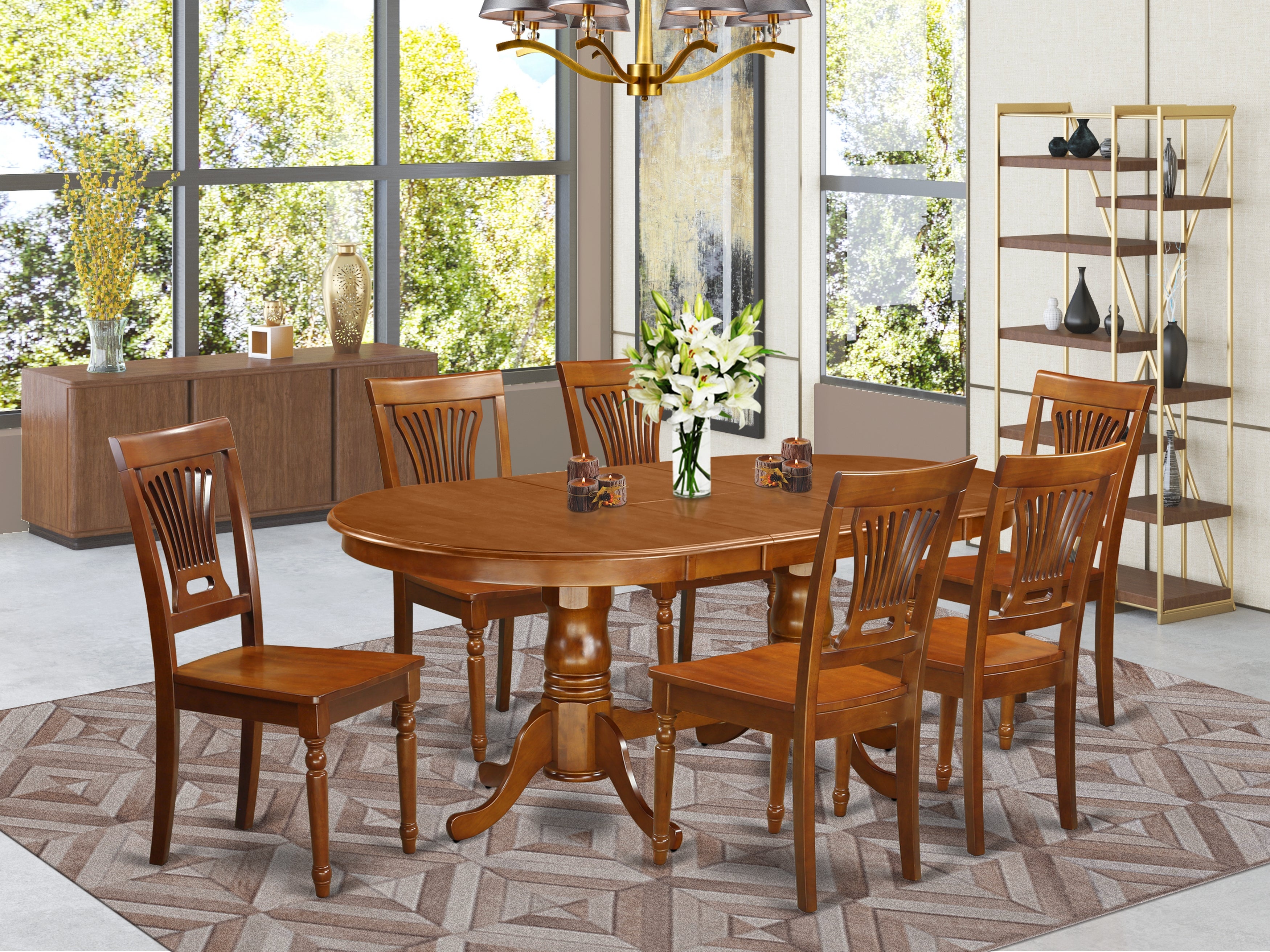 PLAI7-SBR-W 7 PC Dining room set-Dining Table and 6 Dining Chairs
