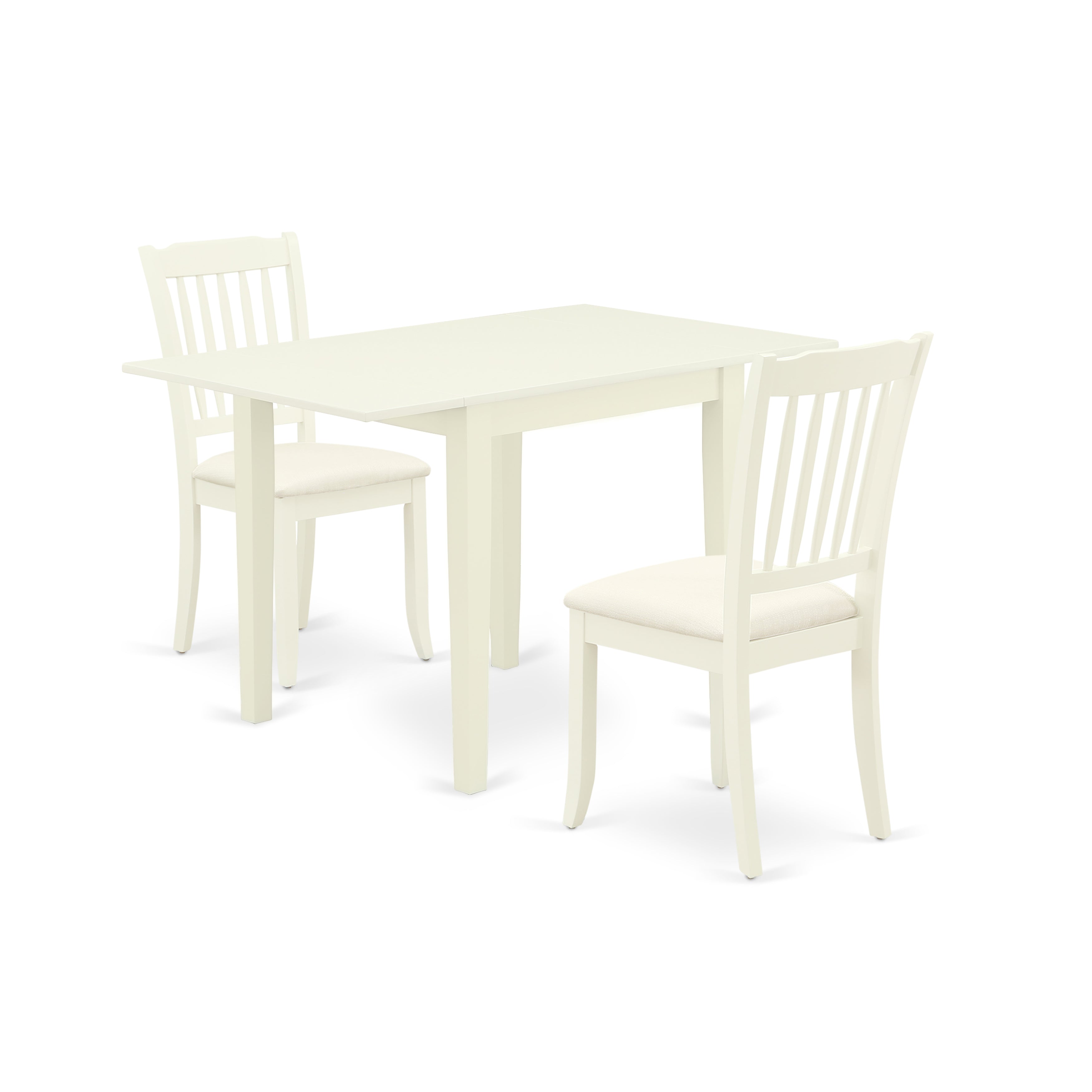 East West Furniture NDDA3-LWH-C Dining Room Table Set for 3- 2 Excellent Dining Room Chairs - a fabulous Wooden Dining Table - Linen White Color Microfiber - Linen White Finish Wood Structure