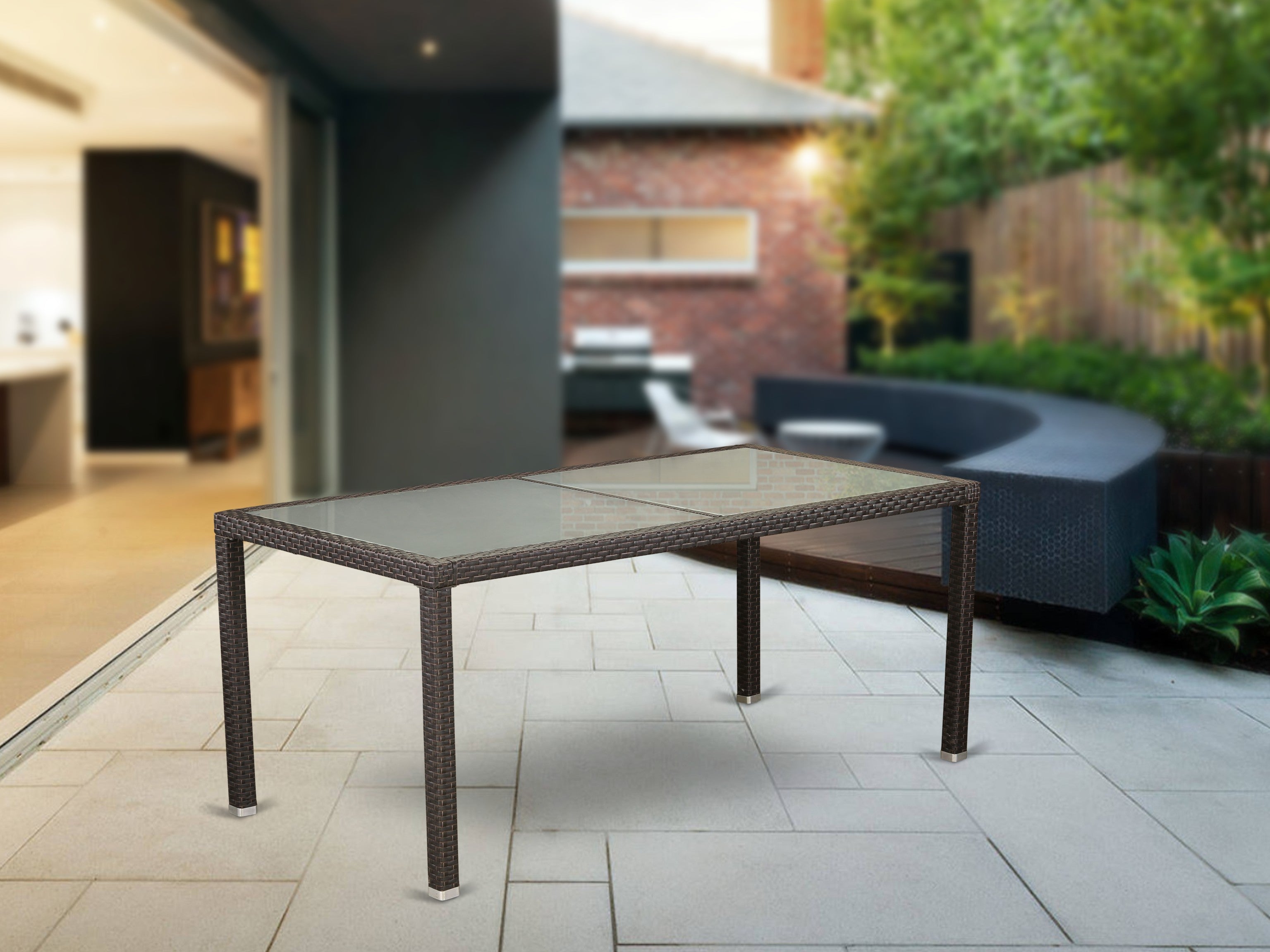 HLUTG63S Outdoor-Furniture Wicker Patio Table in Dark Brown Finish