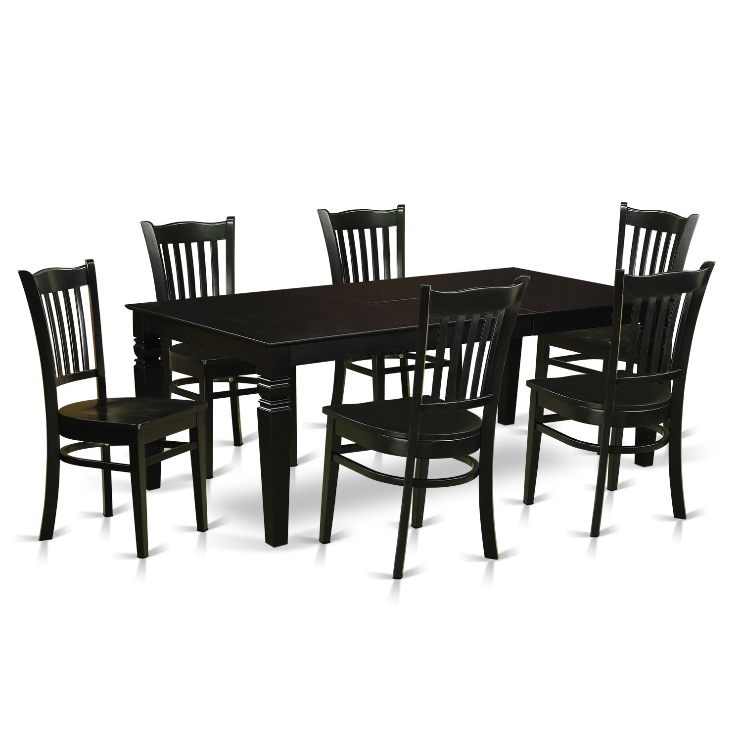 LGGR7-BLK-W 7 Pc Dining set with a Dining Table and 6 Wood Kitchen Chairs in Black