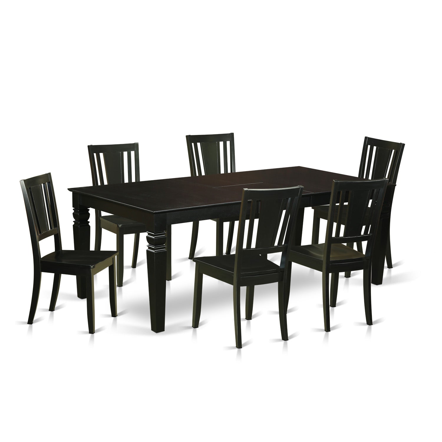 LGDU7-BLK-W 7 Pc Dinette set with a Dining Table and 6 Wood Kitchen Chairs in Black