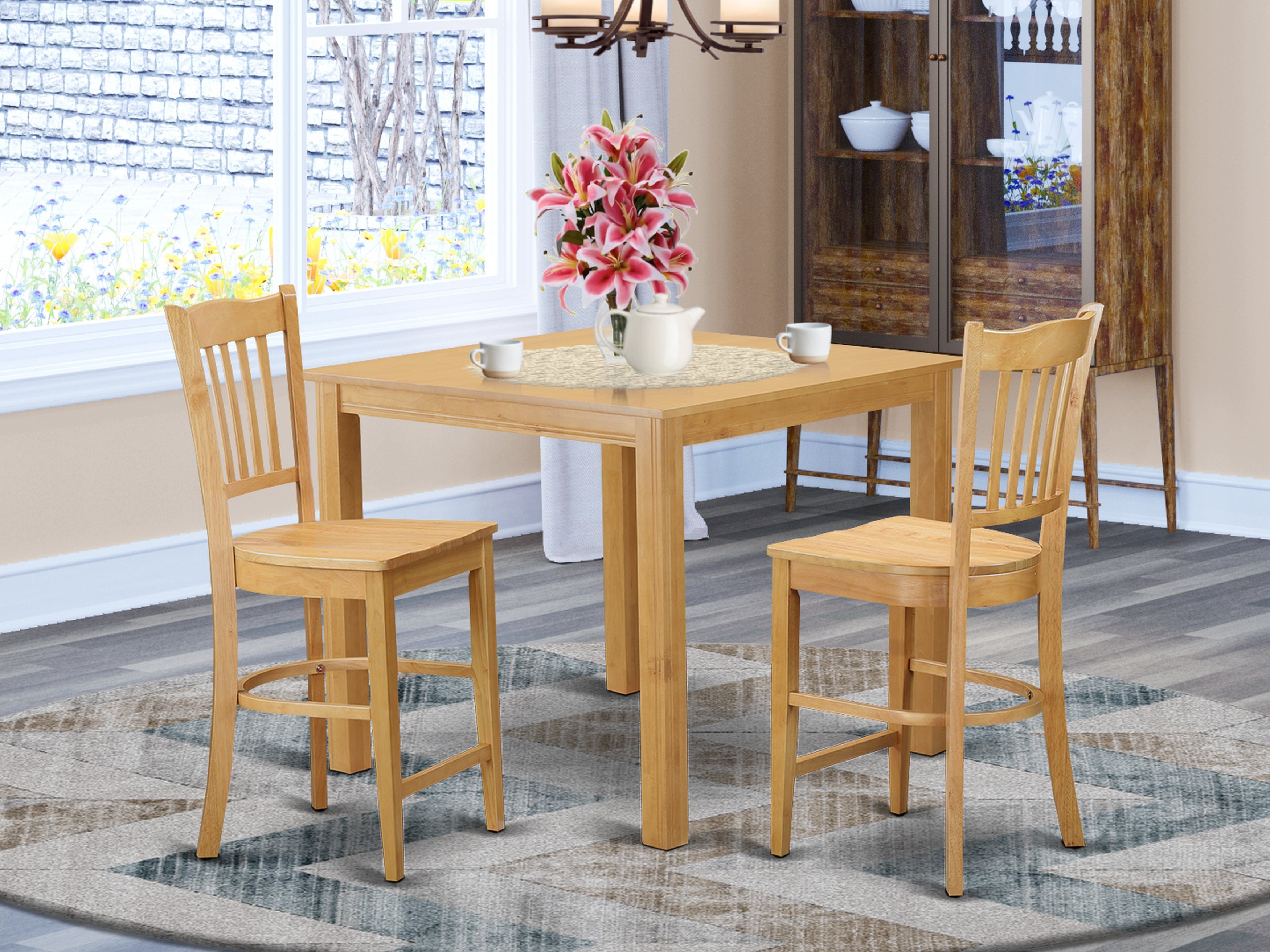 CFGR3-OAK-W 3 Pc counter height Dining room set- Table and 2 high Dining Chairs.