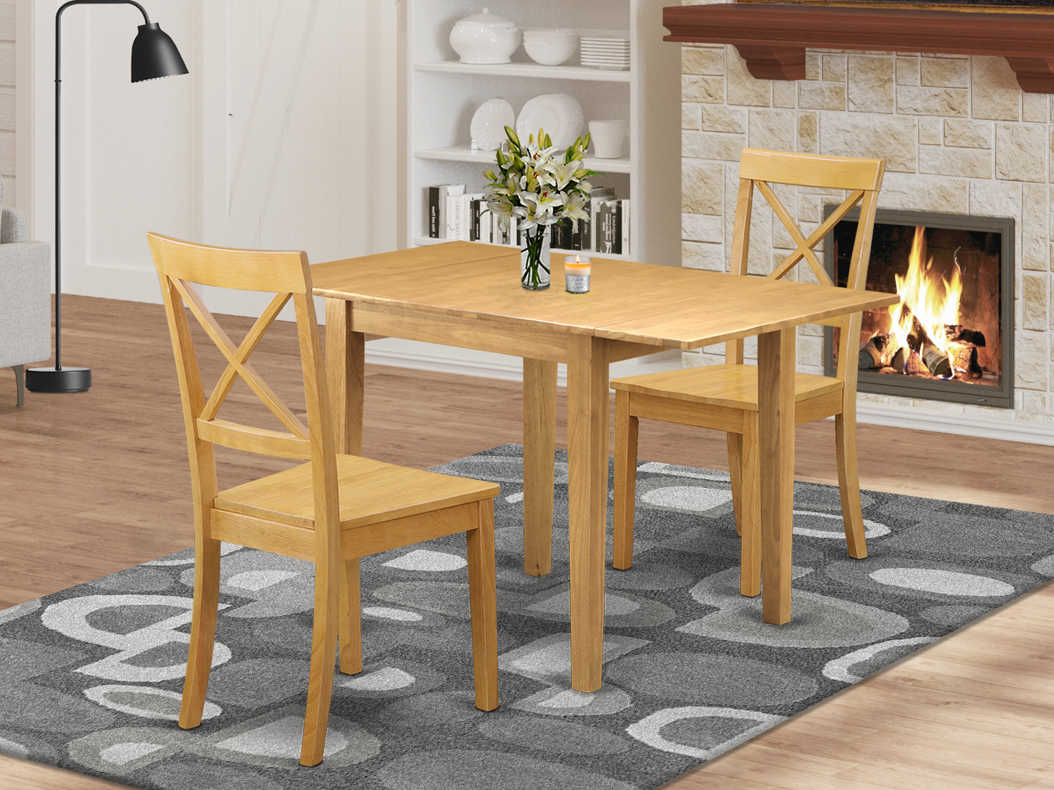 East West Furniture NDBO3-OAK-W Modern Dining Table Set 3 Pc- 2 Marvelous Wooden Dining Chairs and a Delightful Modern Dining Table - Oak Finish Solid wood Chair Seat - Oak Finish Hardwood Structure.