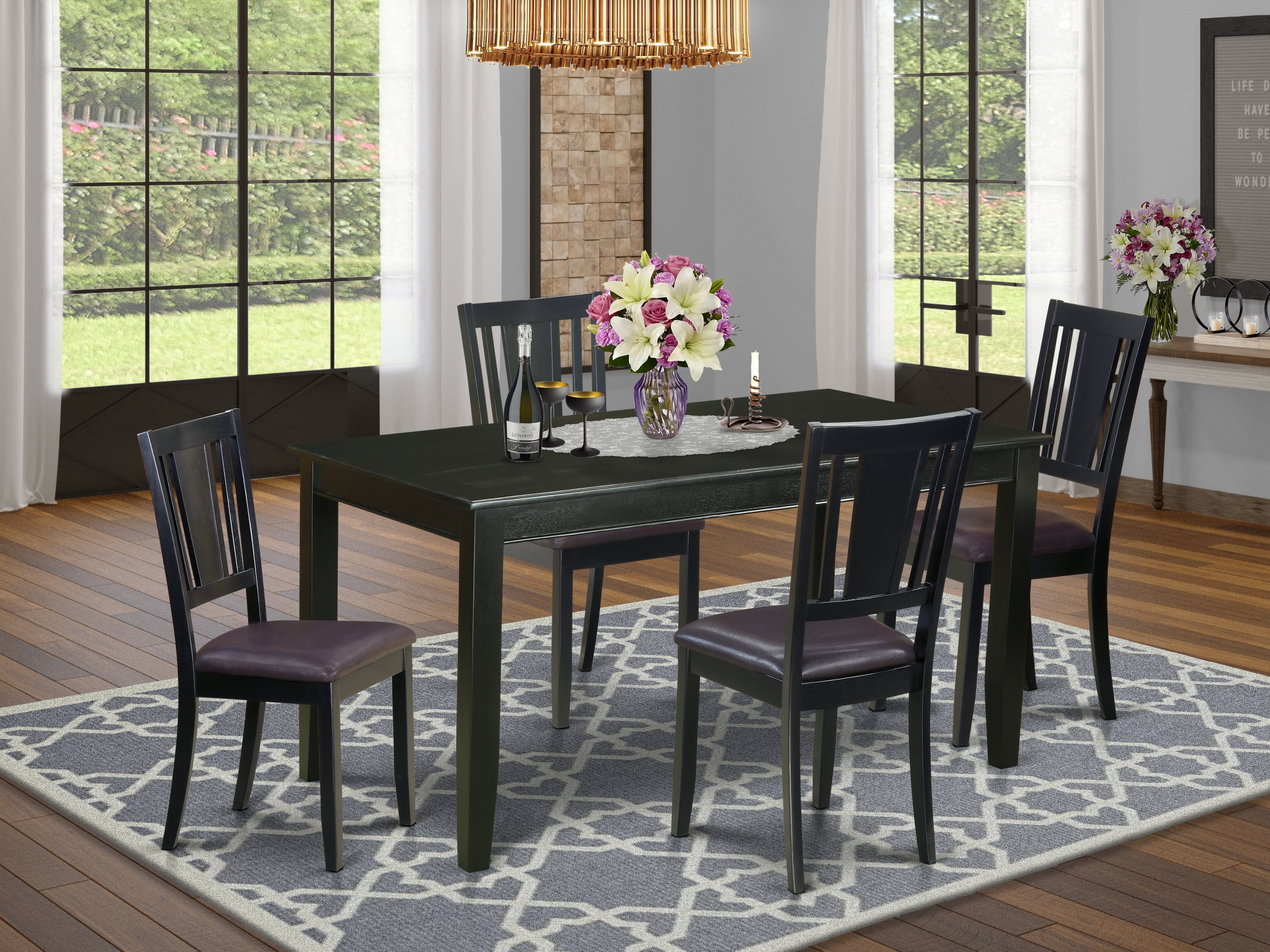 DULE5-BLK-LC 5 PC Dining room set-Dining Table and 4 Chairs for Dining Chairs