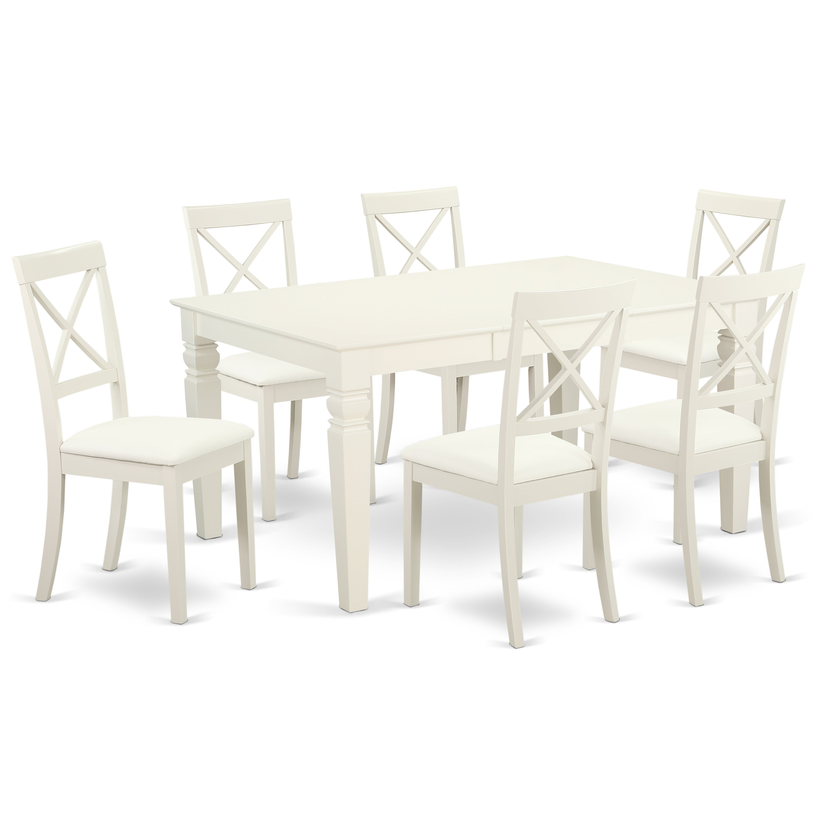 LGBO7-LWH-LC 7 Pc Dining Set With One Logan Table And Six faux leather seat Chairs Finished In Linen White Color.