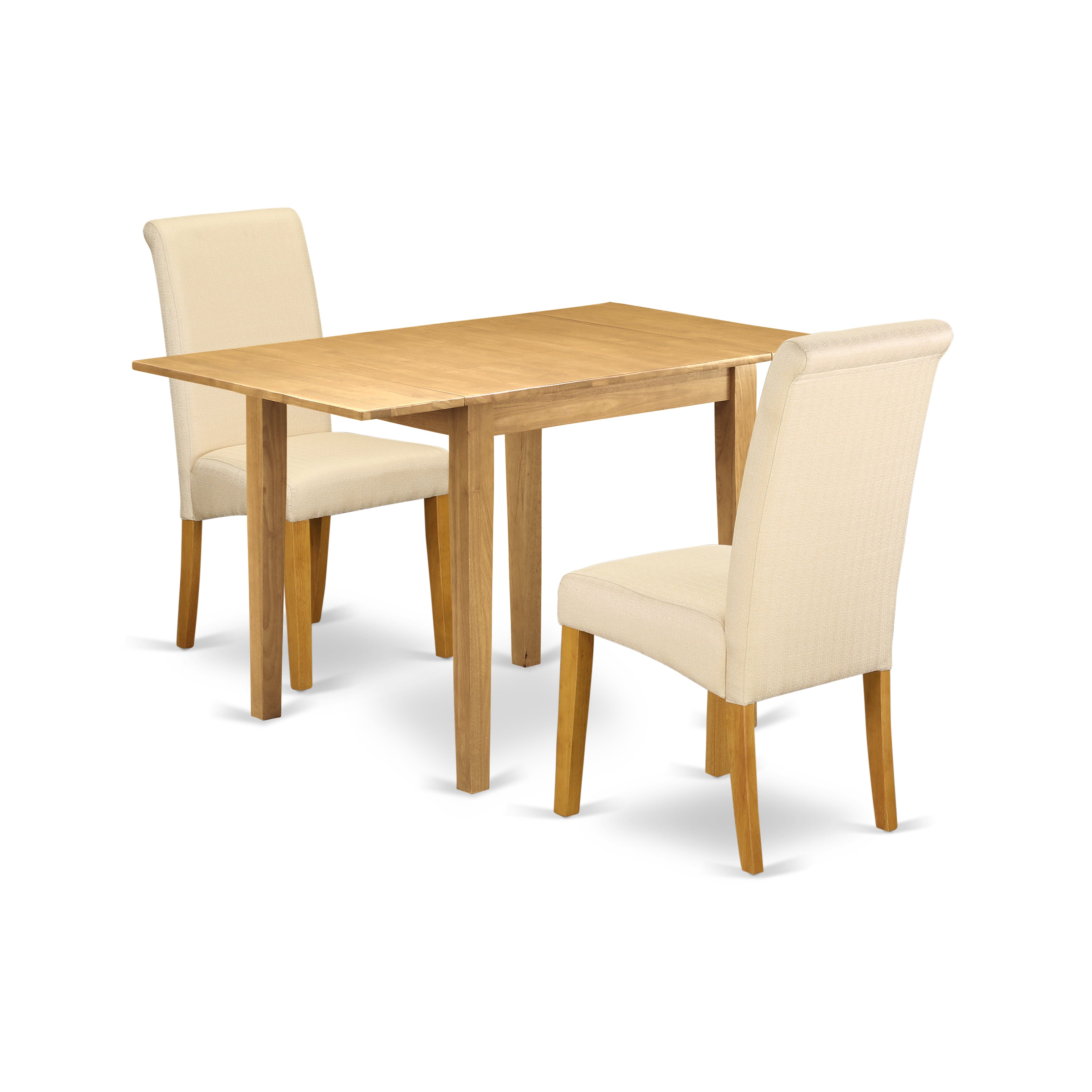 East West Furniture NDBA3-OAK-02 Dining Set 3 Pc - 2 Dining Room Chairs and a Breakfast Table - Oak Finish Wood - Light Baige Color Linen Fabric