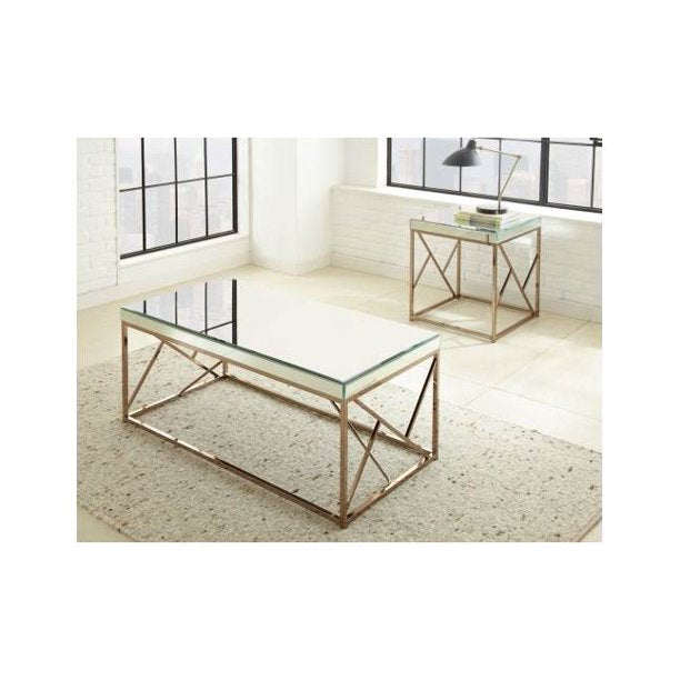 Steve Silver Co. Evelyn Mirrored Top Geometric End Table With metal base