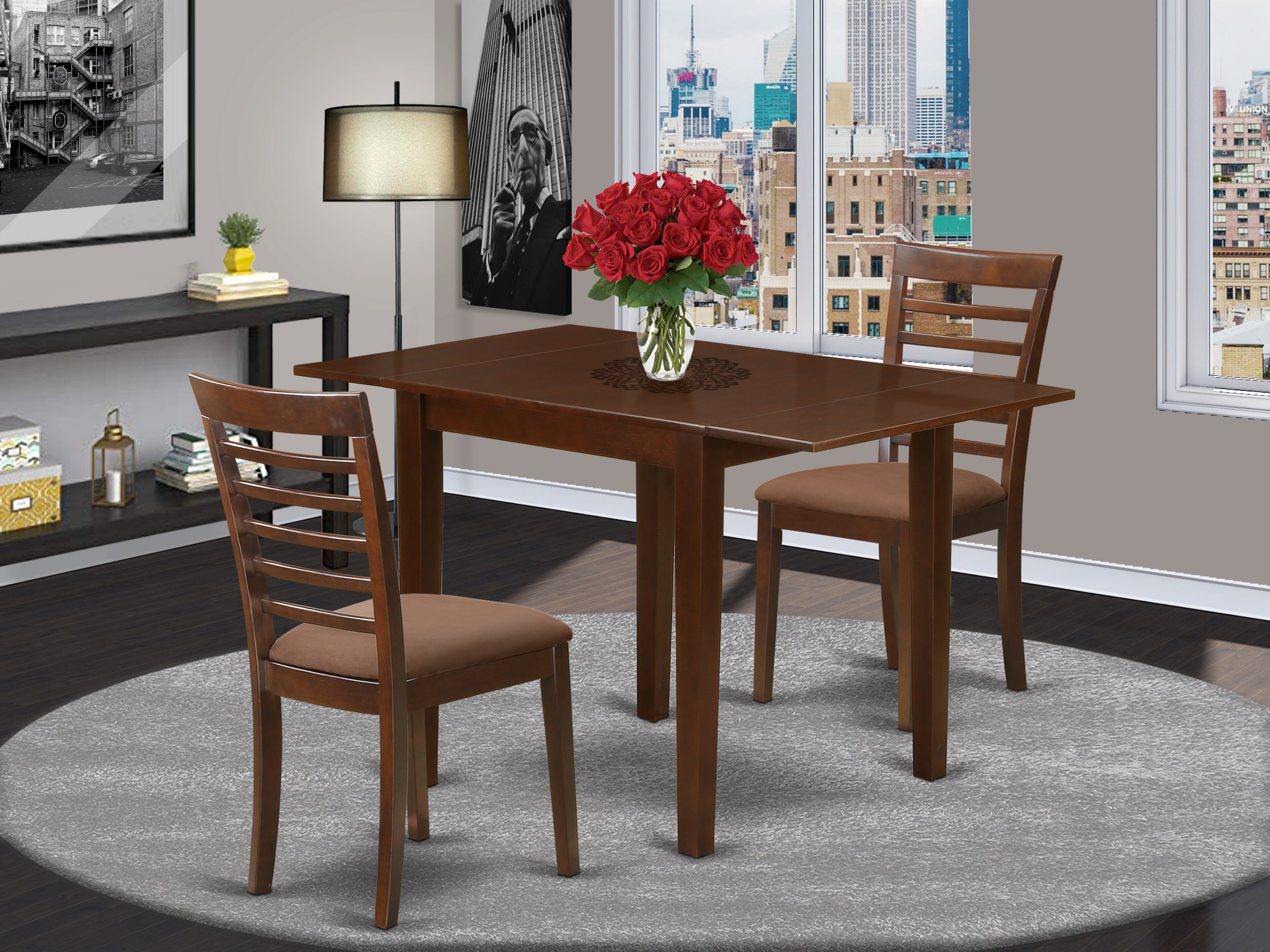 East West Furniture NDML3-MAH-C 3Pc Kitchen Set Offers a Dining Room Table and 2 Dining Room Chair with Microfiber Upholstery Seat, Mahogany Finish