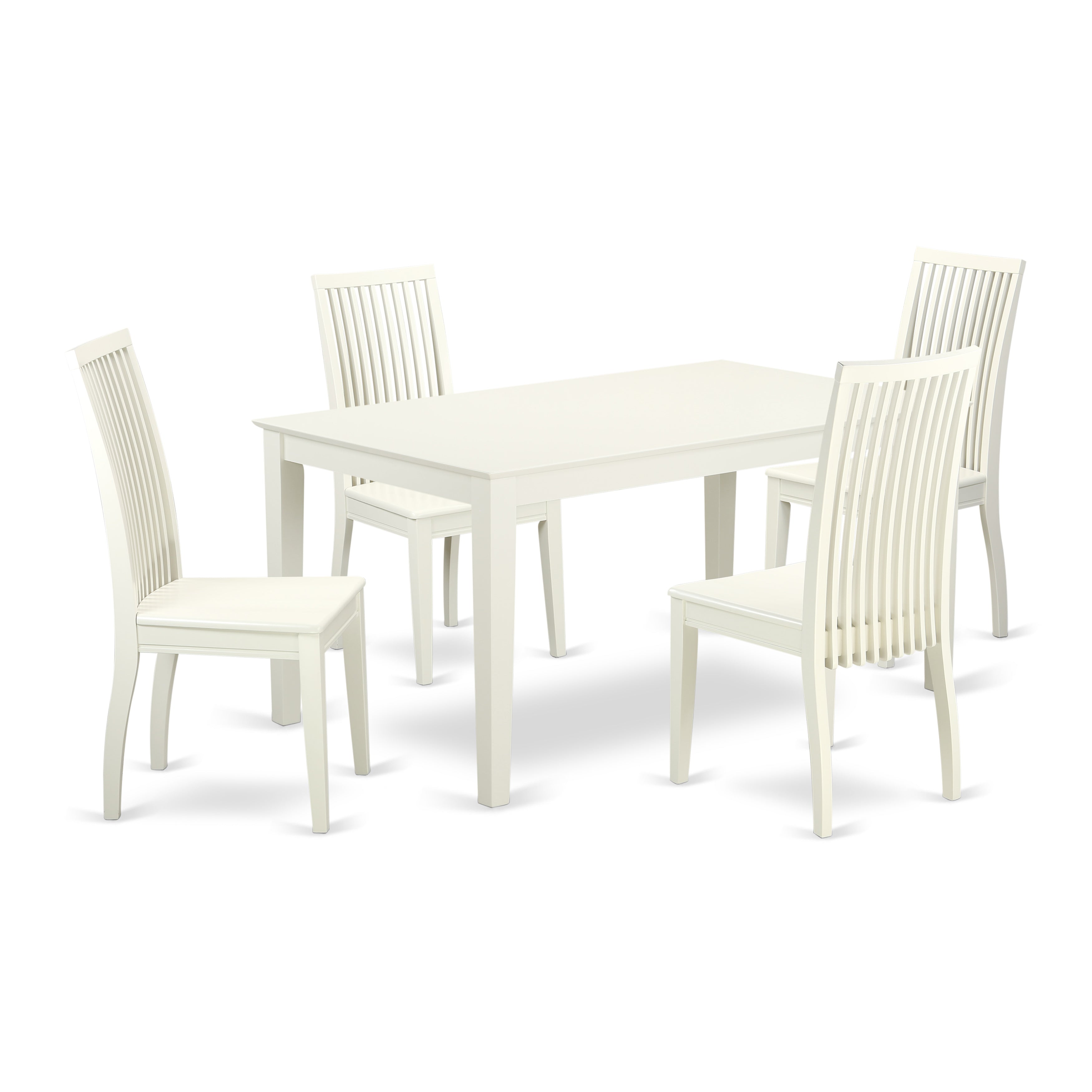 CAIP5-LWH-W 5 Piece dining table set for 4- Dining table and 4 Wood seat dining chairs