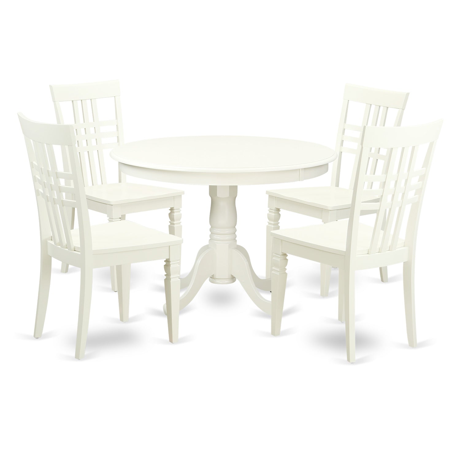 HLLG5-LWH-W 5 Pc set with a Round Dinette Table and 4 Wood Dinette Chairs in Linen White