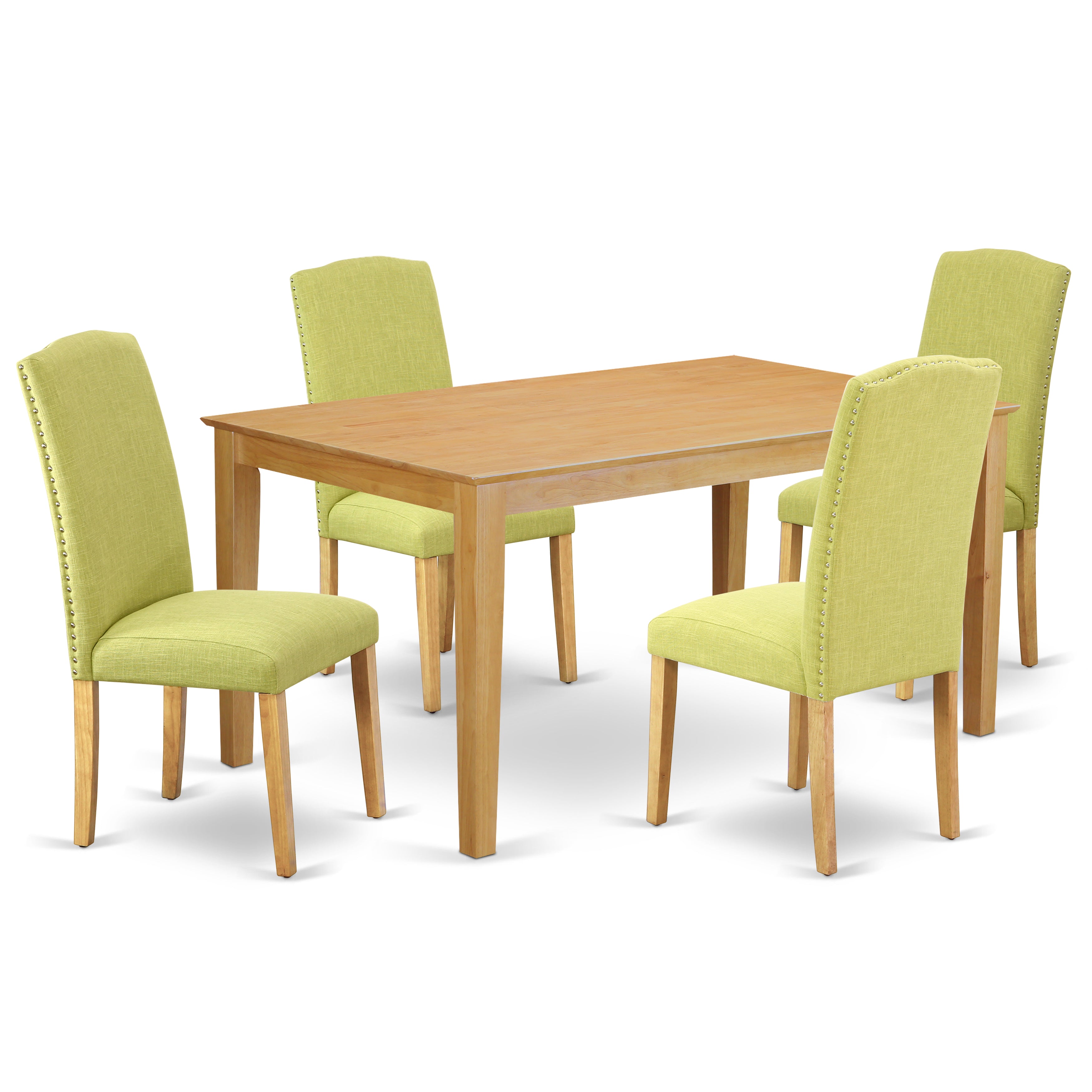 CAEN5-OAK-07 5Pc Rectangle 60" Dining Room Table And 4 Parson Chair With Oak Leg And Linen Fabric Limelight