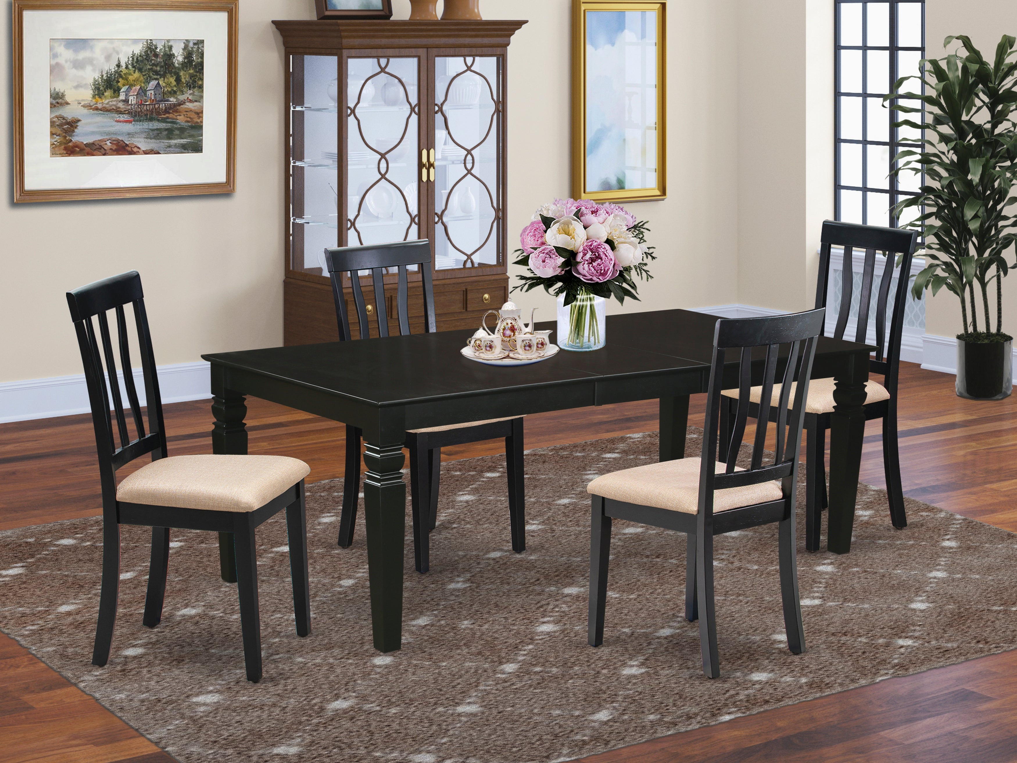 LGAN5-BLK-C 5 Pc Dining Room set with a Dining Table and 4 Microfiber Seat Dining Chairs in Black