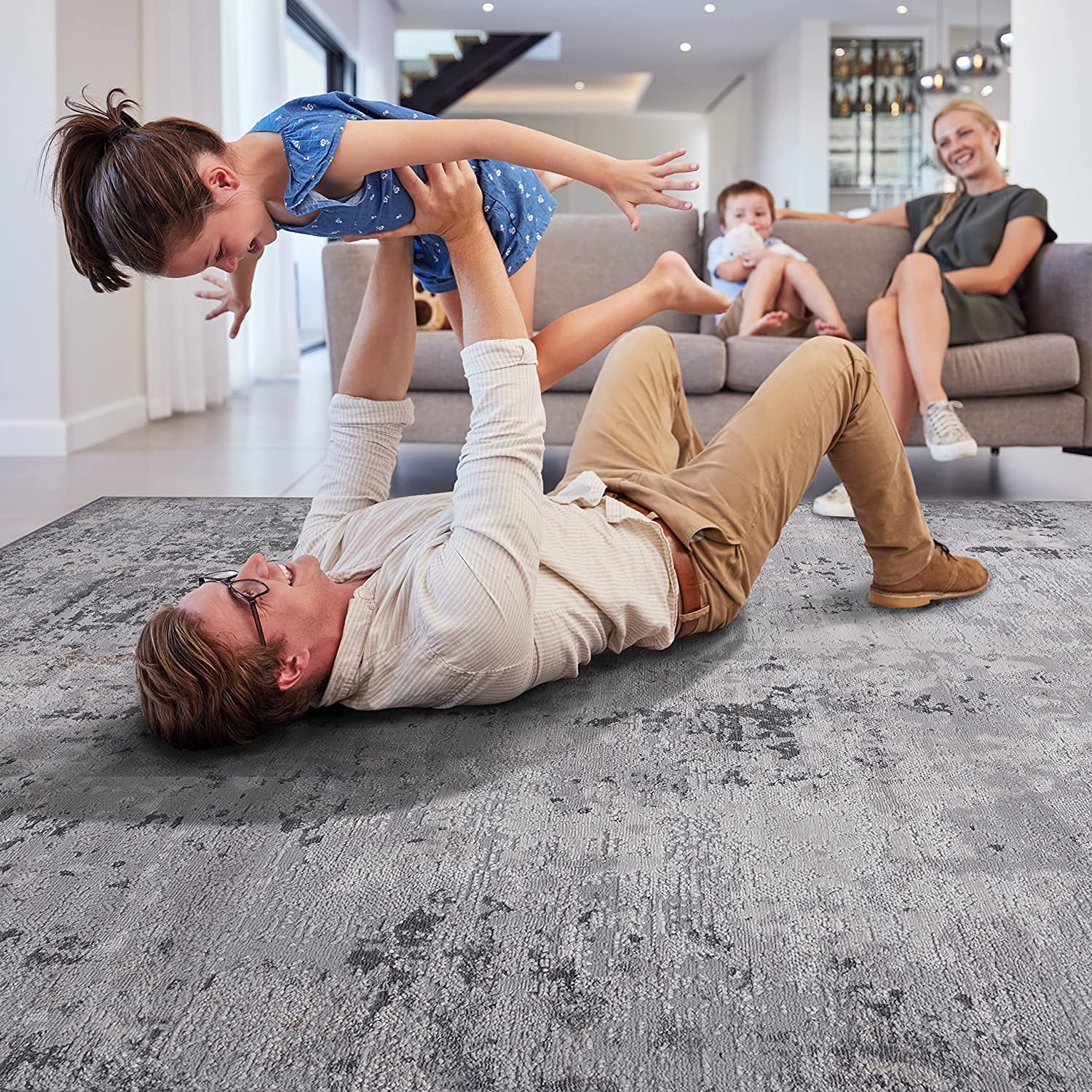 MARFI Contemporary Abstract Stain Resistant Area Rug Home Decor Ivory / Sand