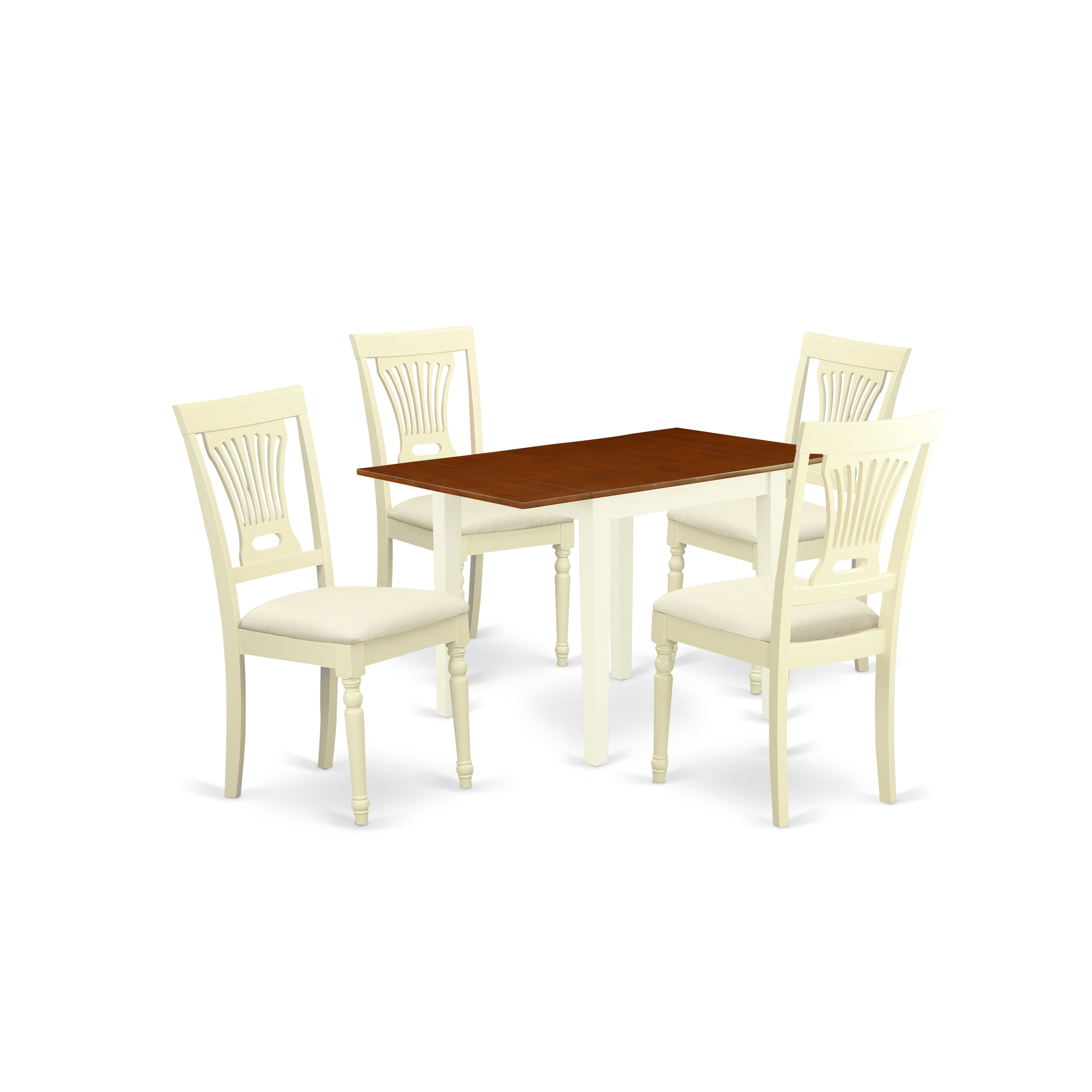 East West Furniture NDPL5-WHI-C, 5Pc Kitchen Table Set Contains a Dinette Table and 4 Dining Chairs with Microfiber Upholstery Seat and Panel Back, Buttermilk and Cherry Finish