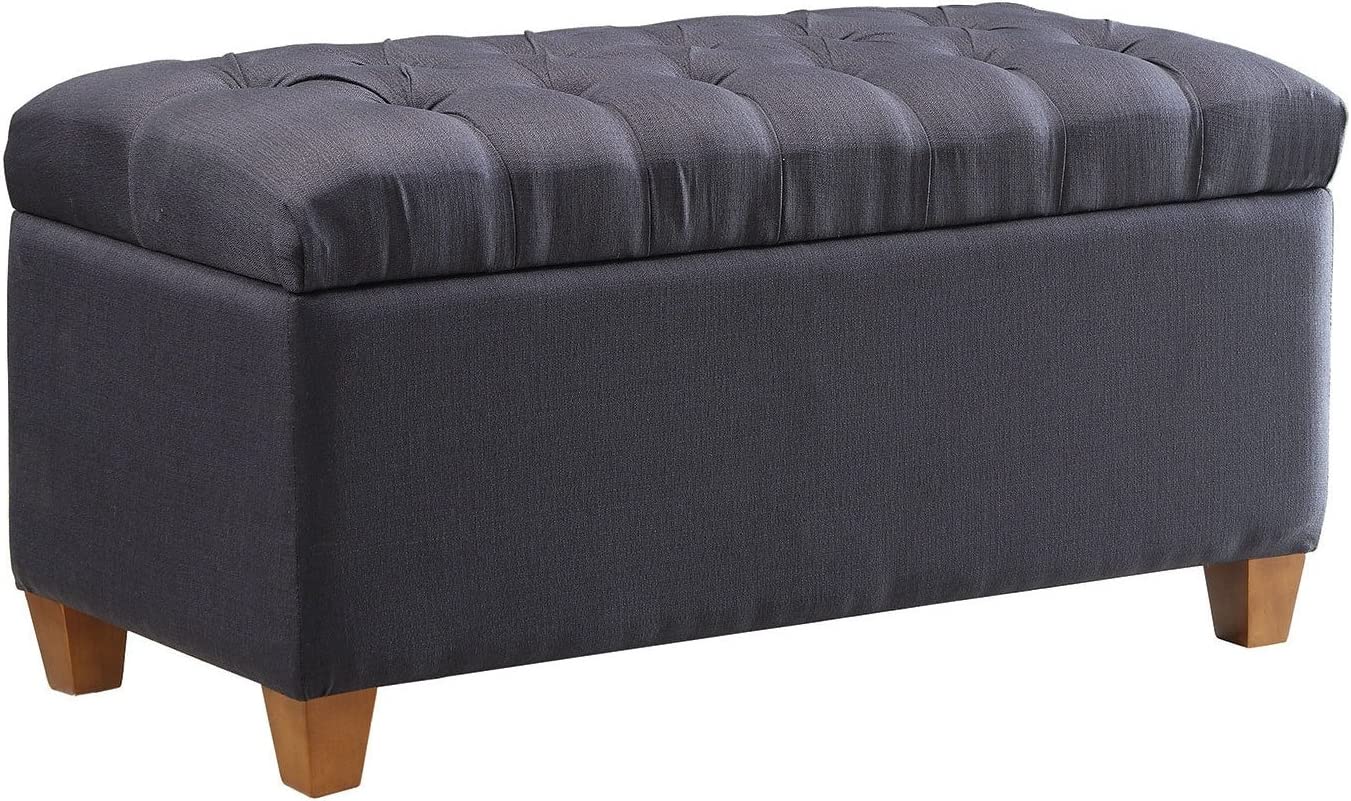 Tufted Storage Bench ottoman in Dark Navy