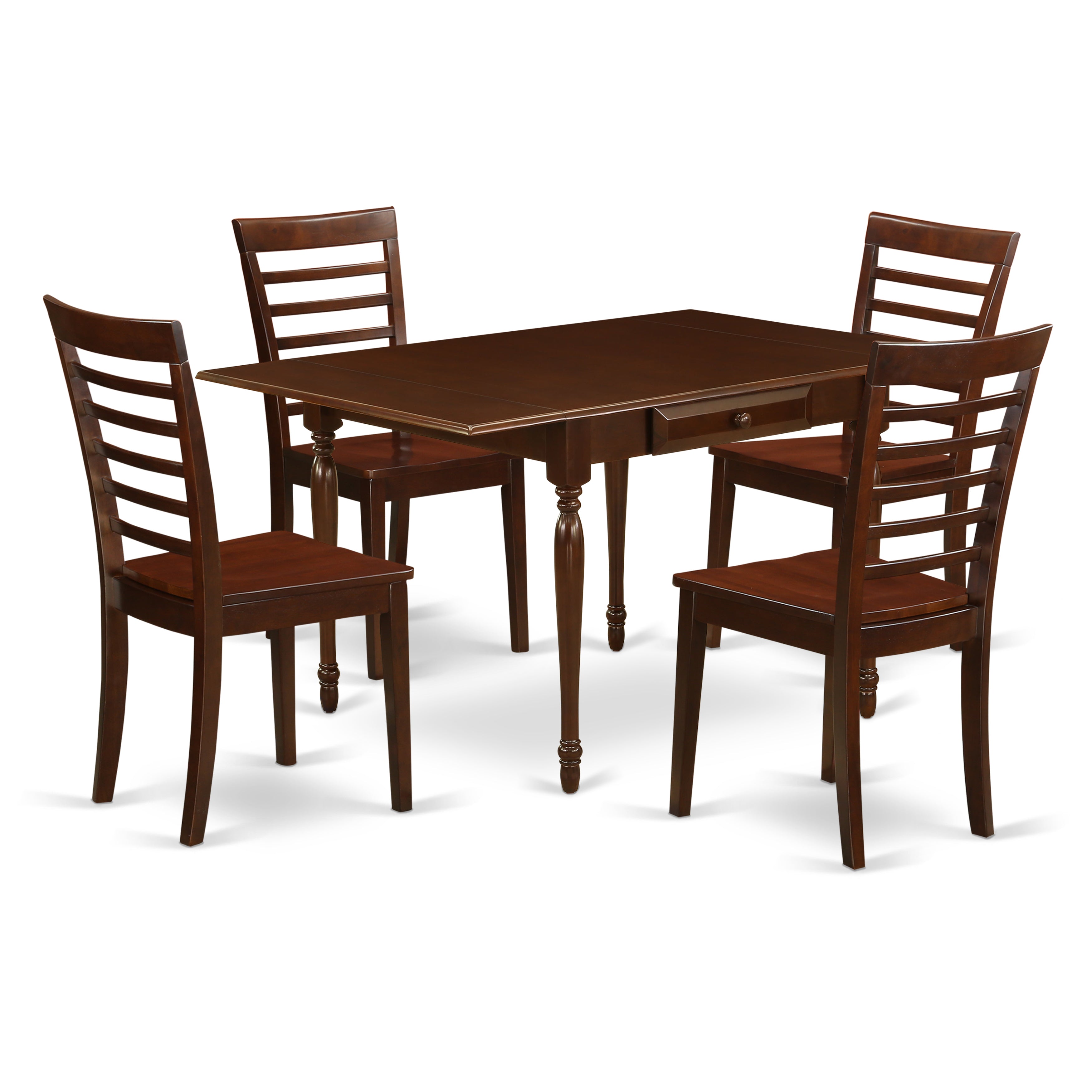 East West Furniture MZML5-MAH-W 5 Pieces Dining Table set - Durable Drop Leaf Hardwood Wood Kitchen Table and 4 Hardwood Seat Kitchen Dining Chairs, Mahogany Finish