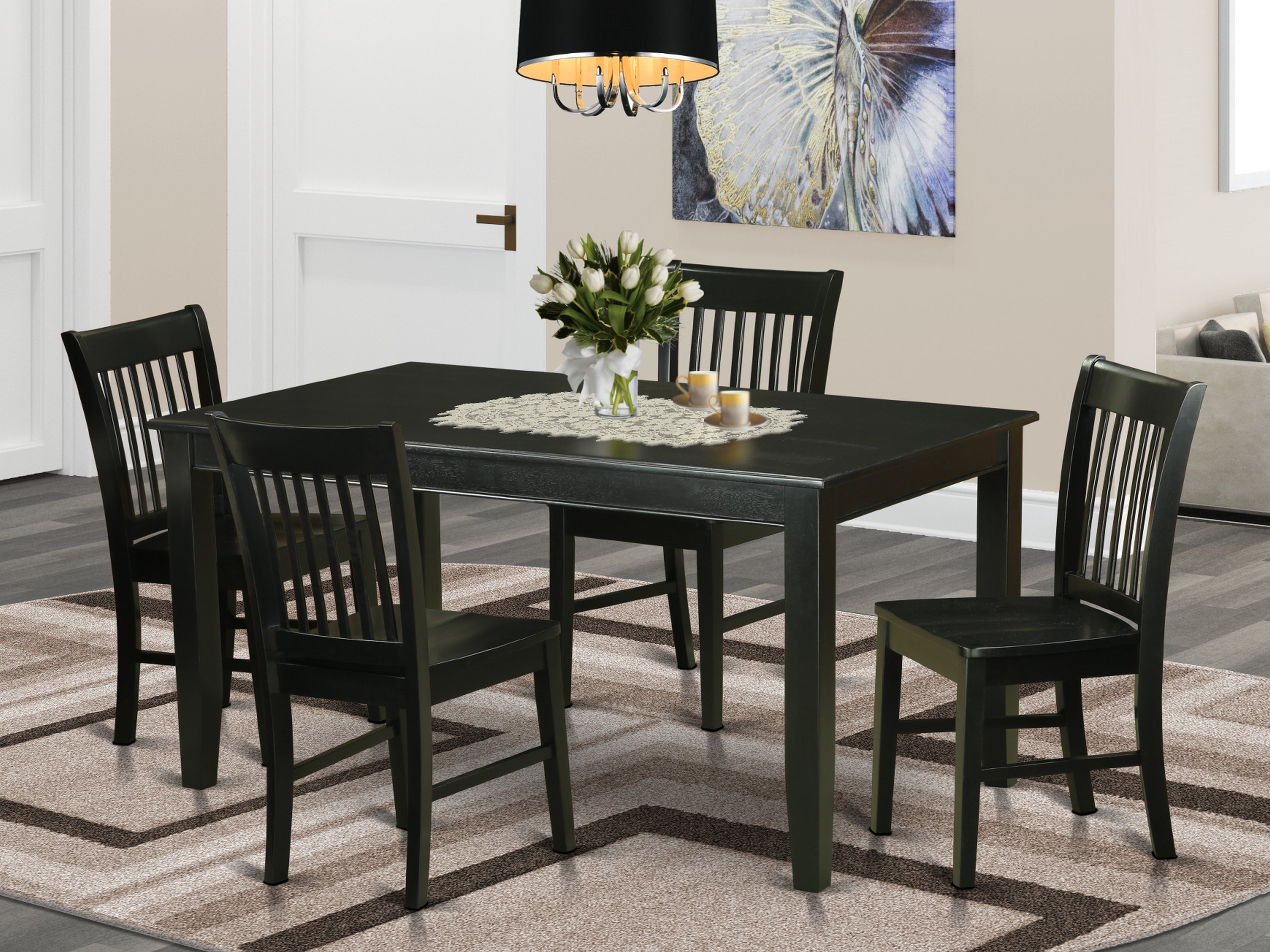 DUNO5-BLK-W 5 PC dinette set-Dinette Table and 4 Dining Chairs